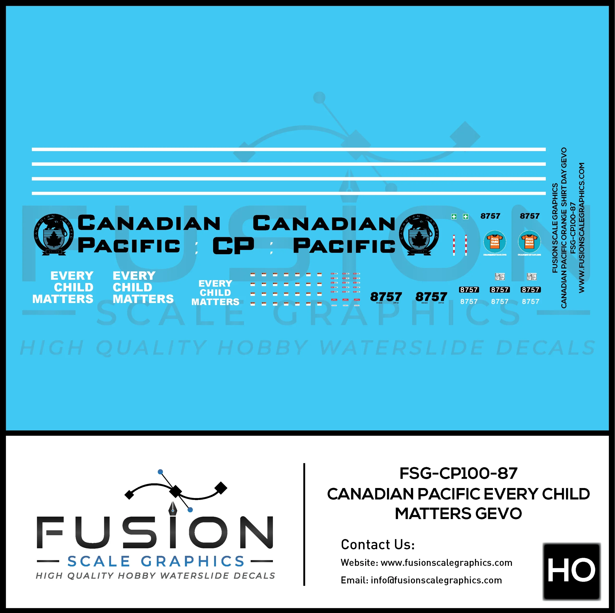 HO Scale Canadian Pacific Every Child Matters GEVO Decal Set - Fusion Scale Graphics