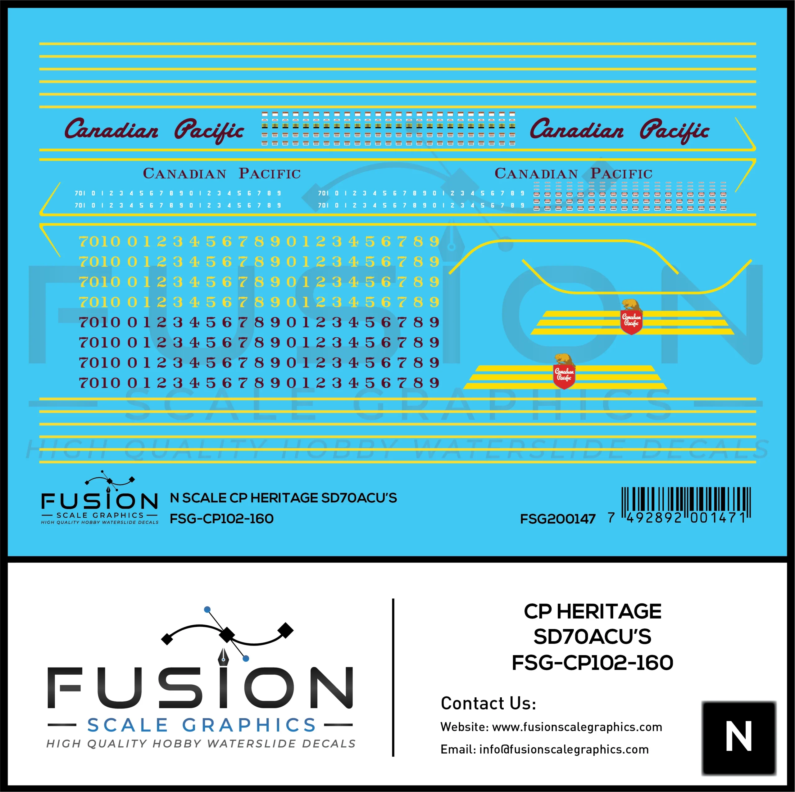 N Scale Canadian Pacific Heritage SD70ACU Locomotives Decal Set - Fusion Scale Graphics