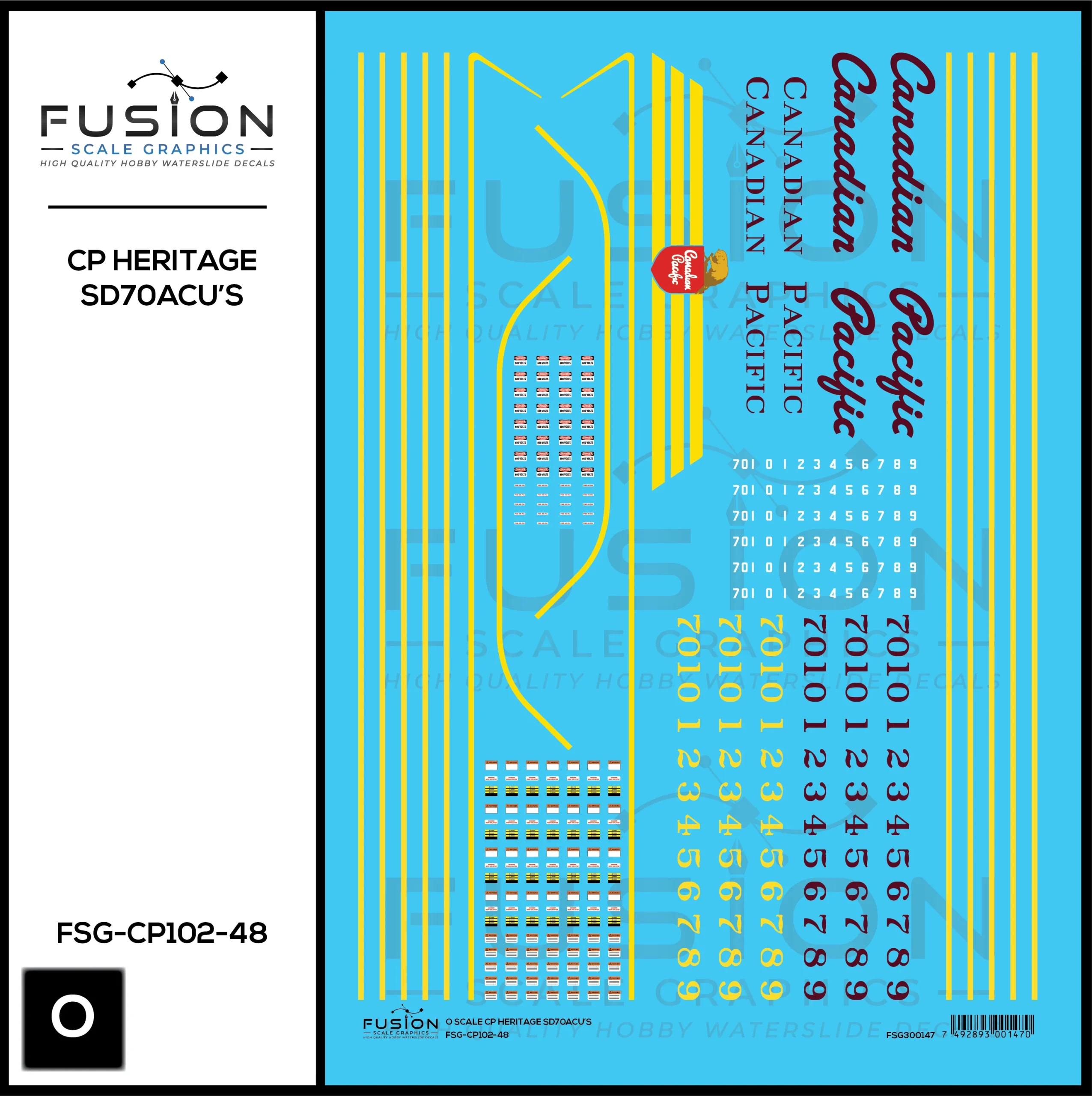 O Scale Canadian Pacific Heritage SD70ACU Locomotives Decal Set - Fusion Scale Graphics