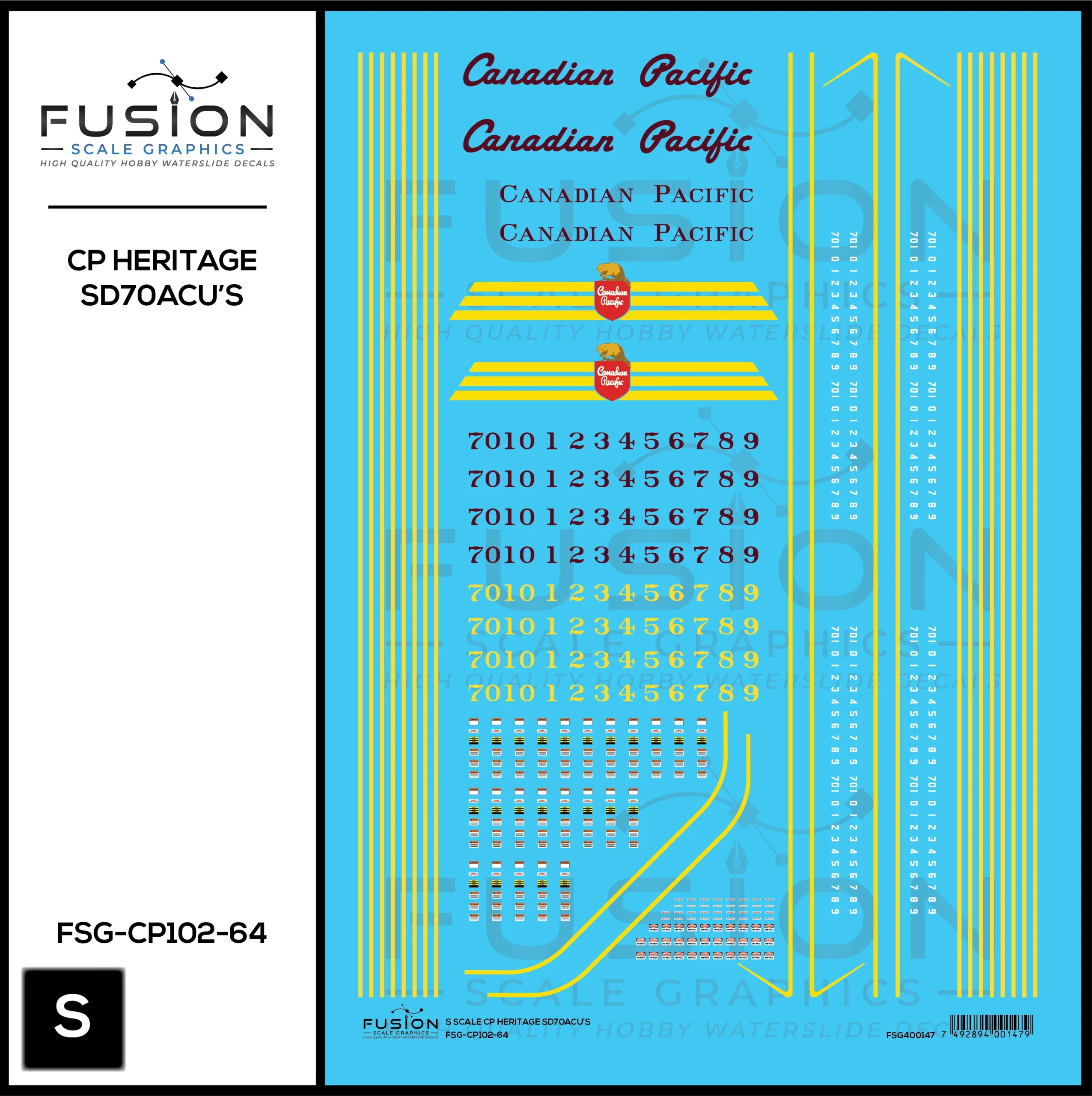 S Scale Canadian Pacific Heritage SD70ACU Locomotives Decal Set - Fusion Scale Graphics