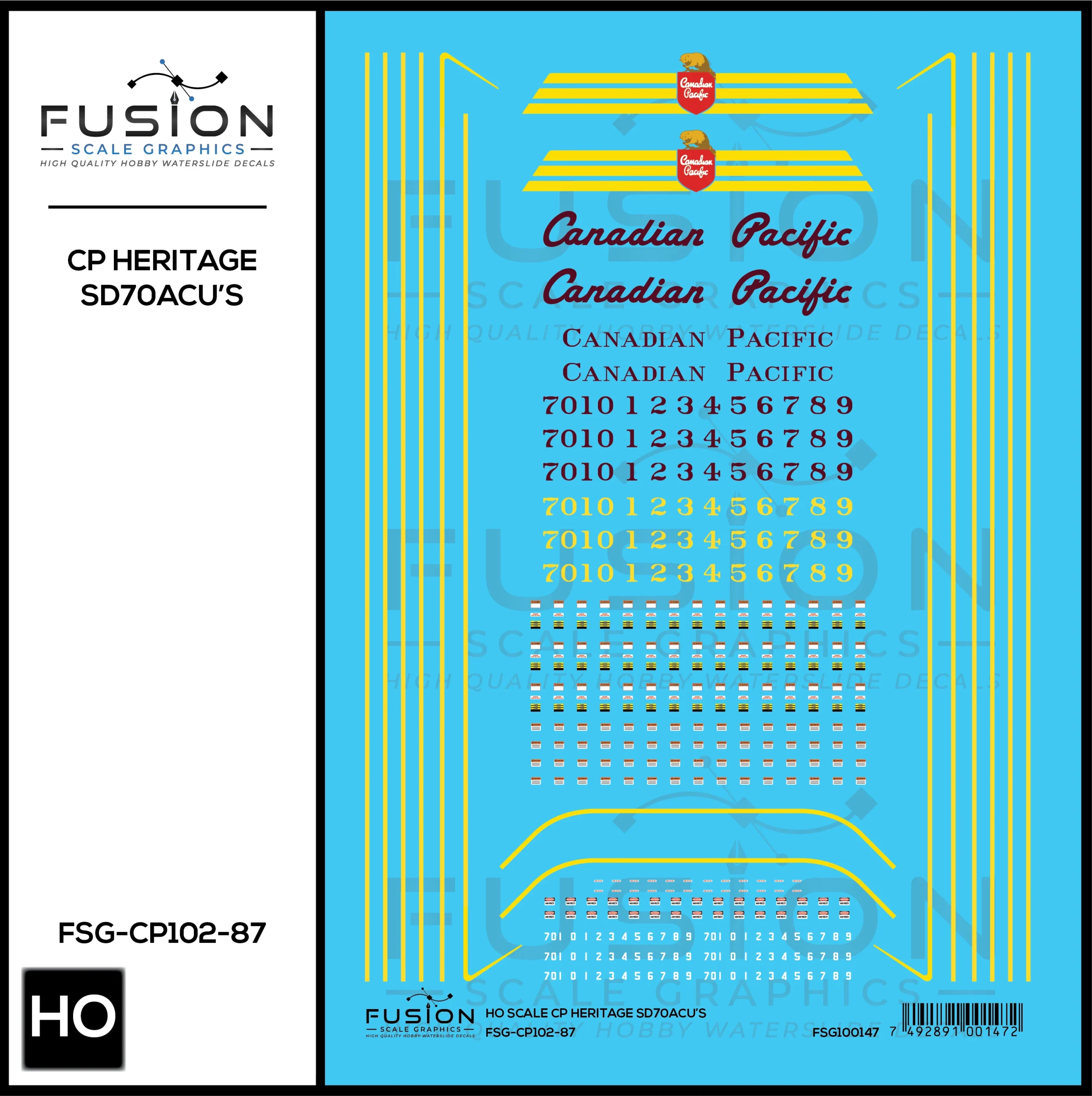 HO Scale Canadian Pacific Heritage SD70ACU Locomotives Decal Set - Fusion Scale Graphics