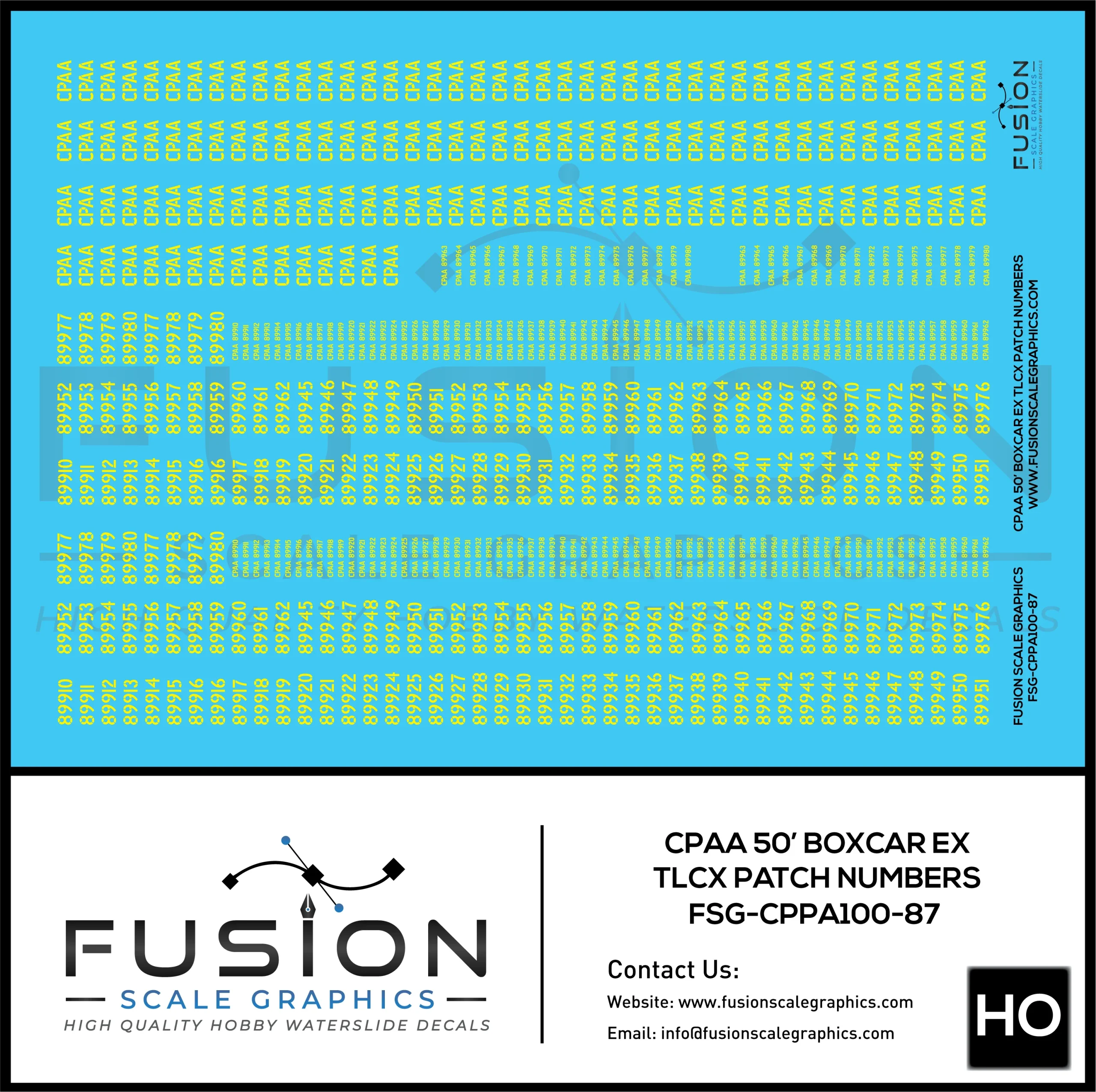 HO Scale CPAA 50' Boxcars ex TLCX Number Patching Decal Set - Fusion Scale Graphics