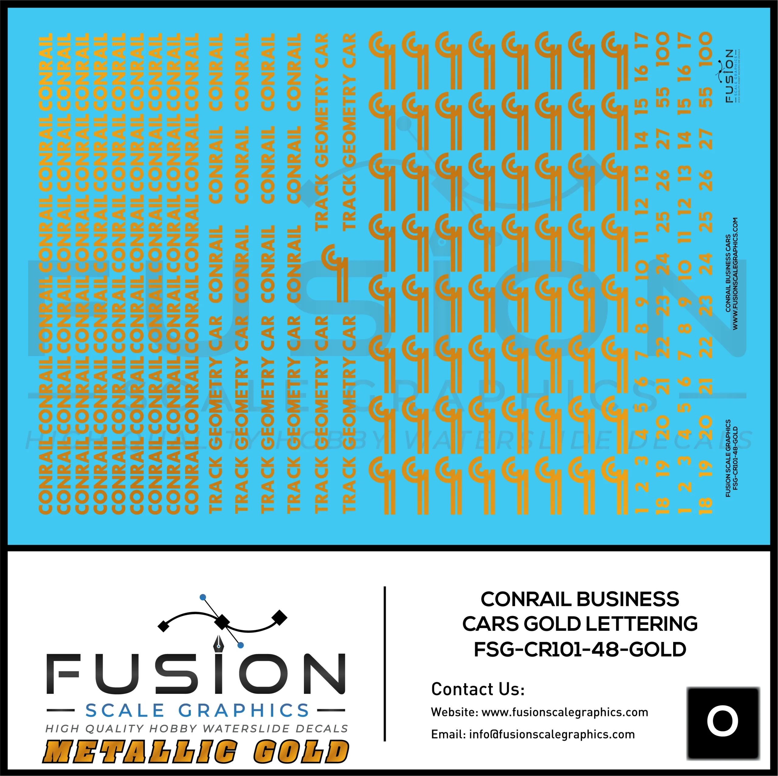 Metallic Gold O Scale Conrail Business Cars Decal Set - Fusion Scale Graphics