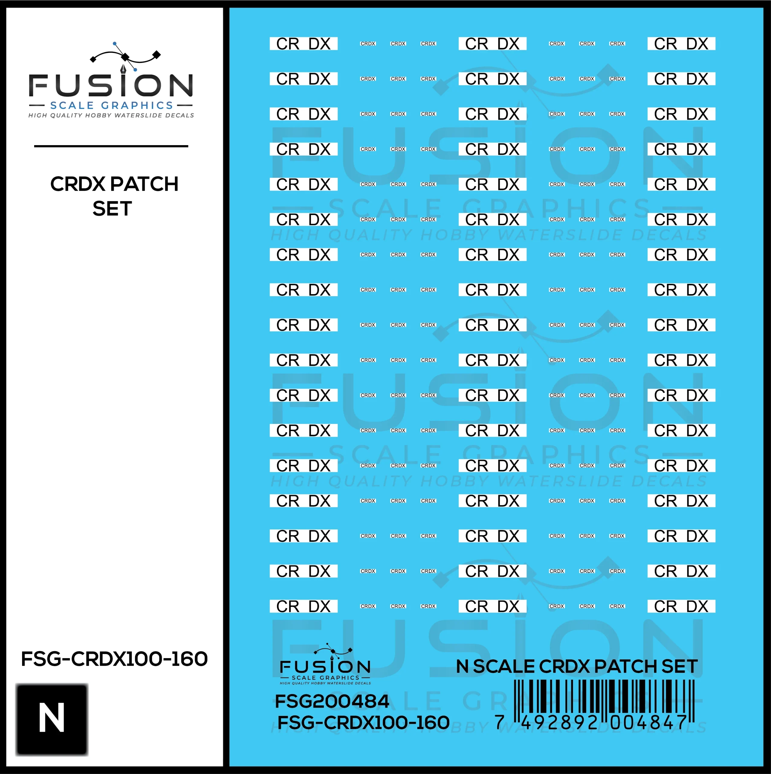 N Scale CRDX Black W/ White Patch Freight Car Repatch Decal Set - Fusion Scale Graphics