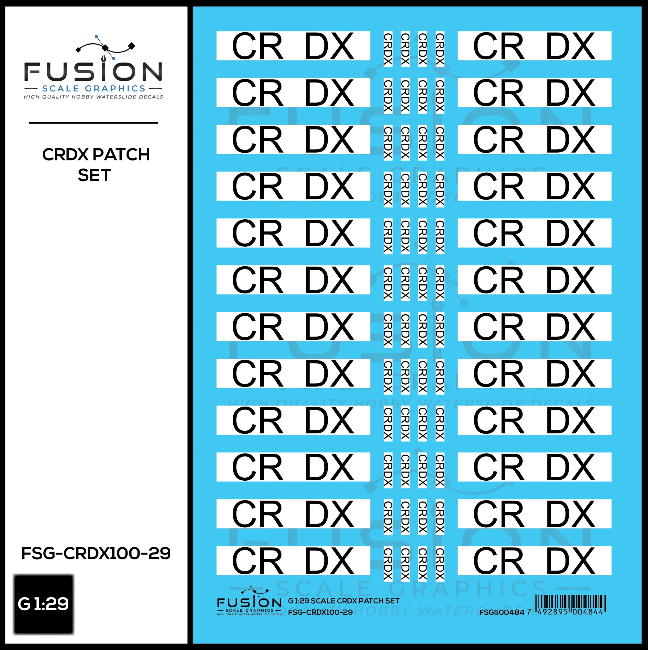 G 1:29 Scale CRDX Black W/ White Patch Freight Car Repatch Decal Set - Fusion Scale Graphics