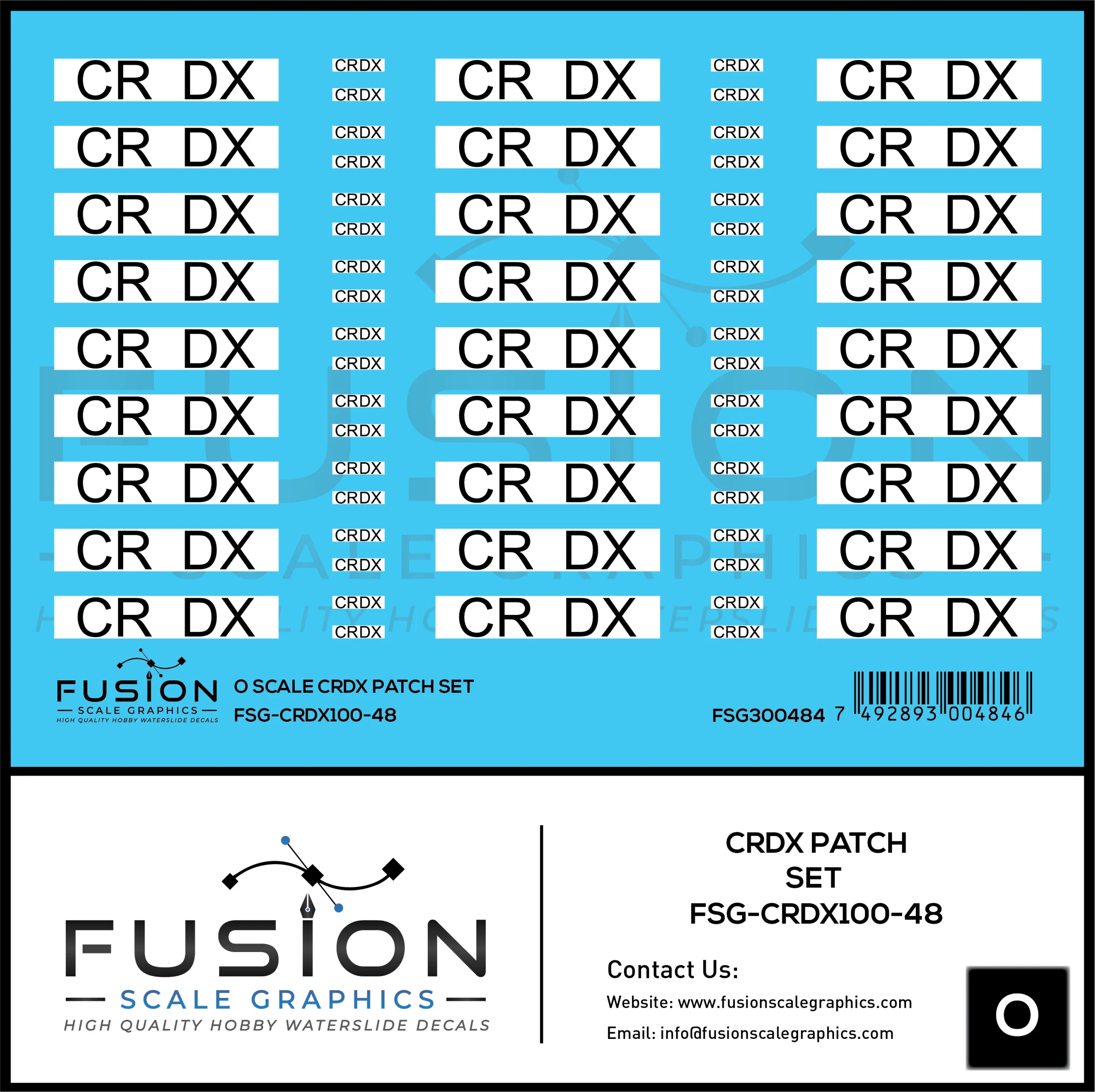 O Scale CRDX Black W/ White Patch Freight Car Repatch Decal Set - Fusion Scale Graphics