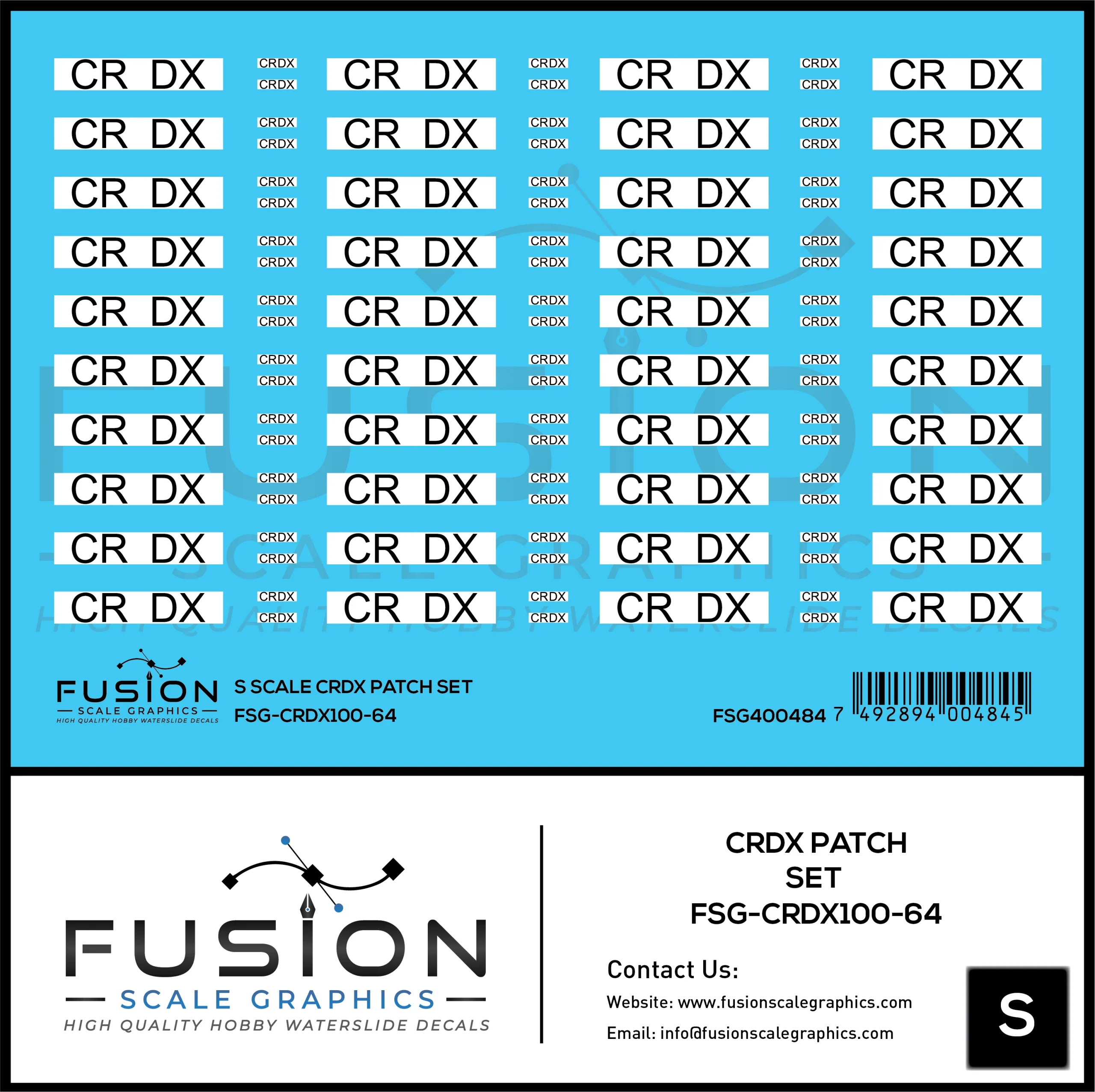 S Scale CRDX Black W/ White Patch Freight Car Repatch Decal Set - Fusion Scale Graphics