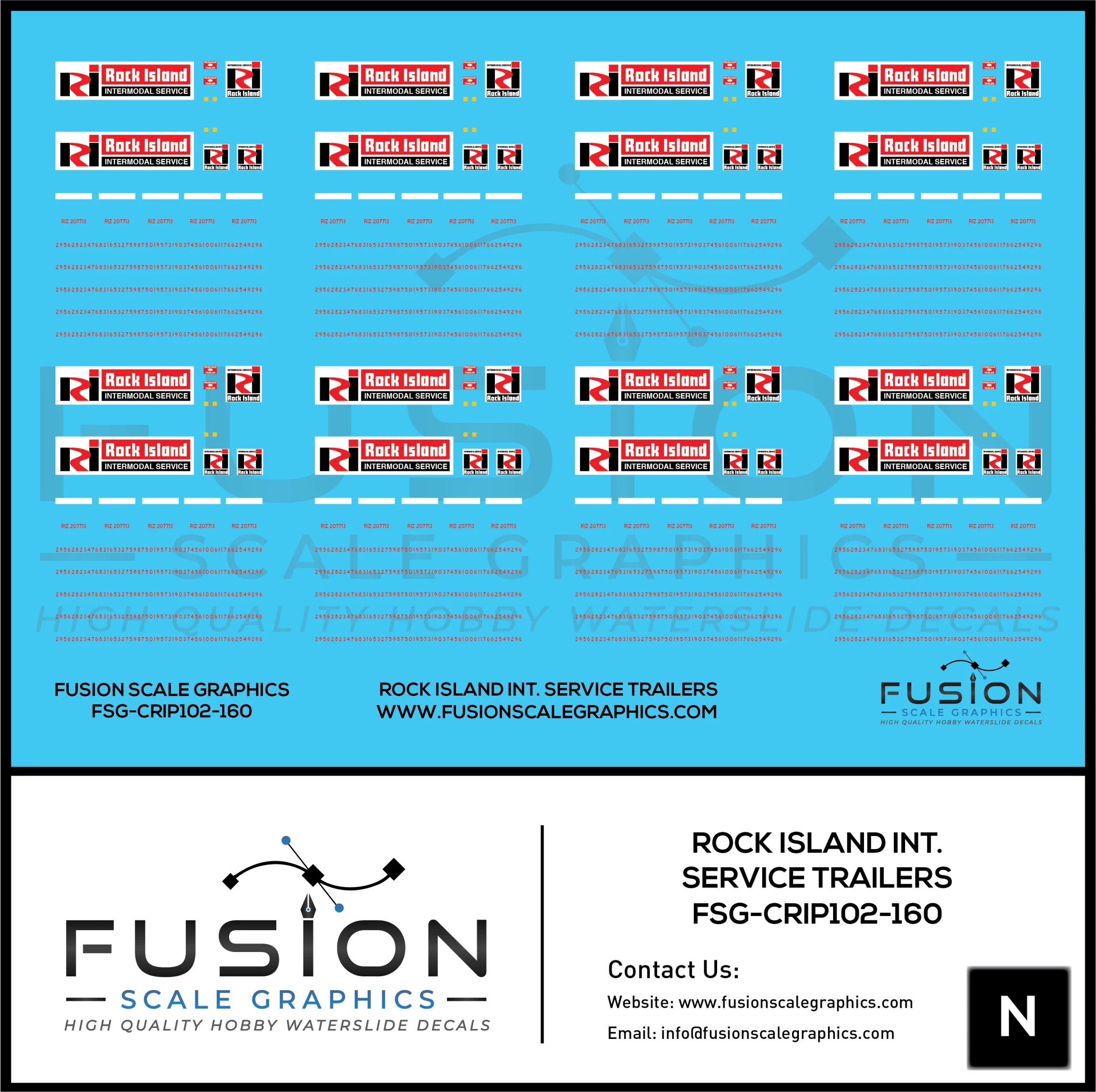 N Scale Rock Island Intermodal Service Truck Trailers Decal Set - Fusion Scale Graphics