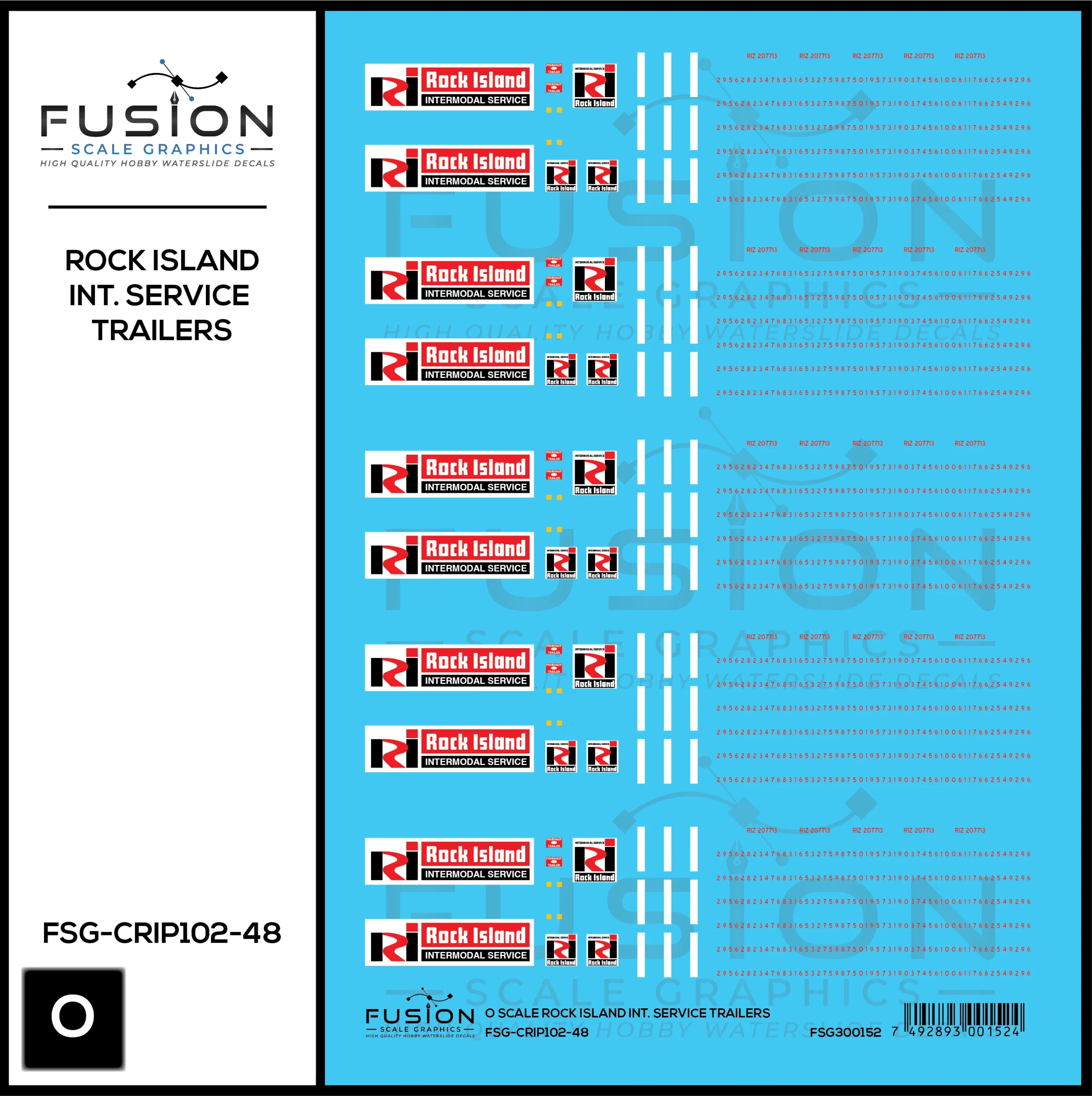 O Scale Rock Island Intermodal Service Truck Trailers Decal Set - Fusion Scale Graphics