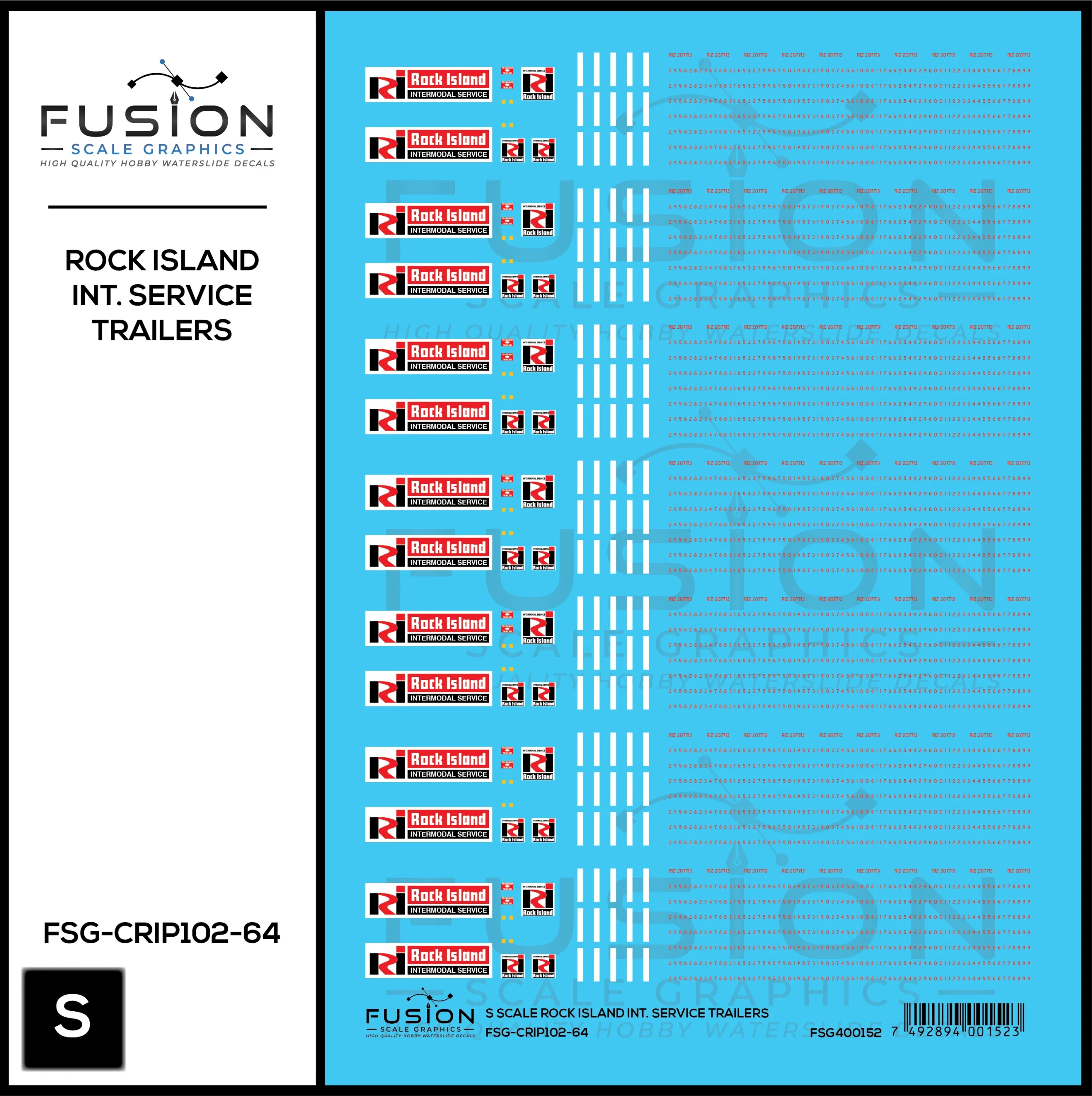S Scale Rock Island Intermodal Service Truck Trailers Decal Set - Fusion Scale Graphics