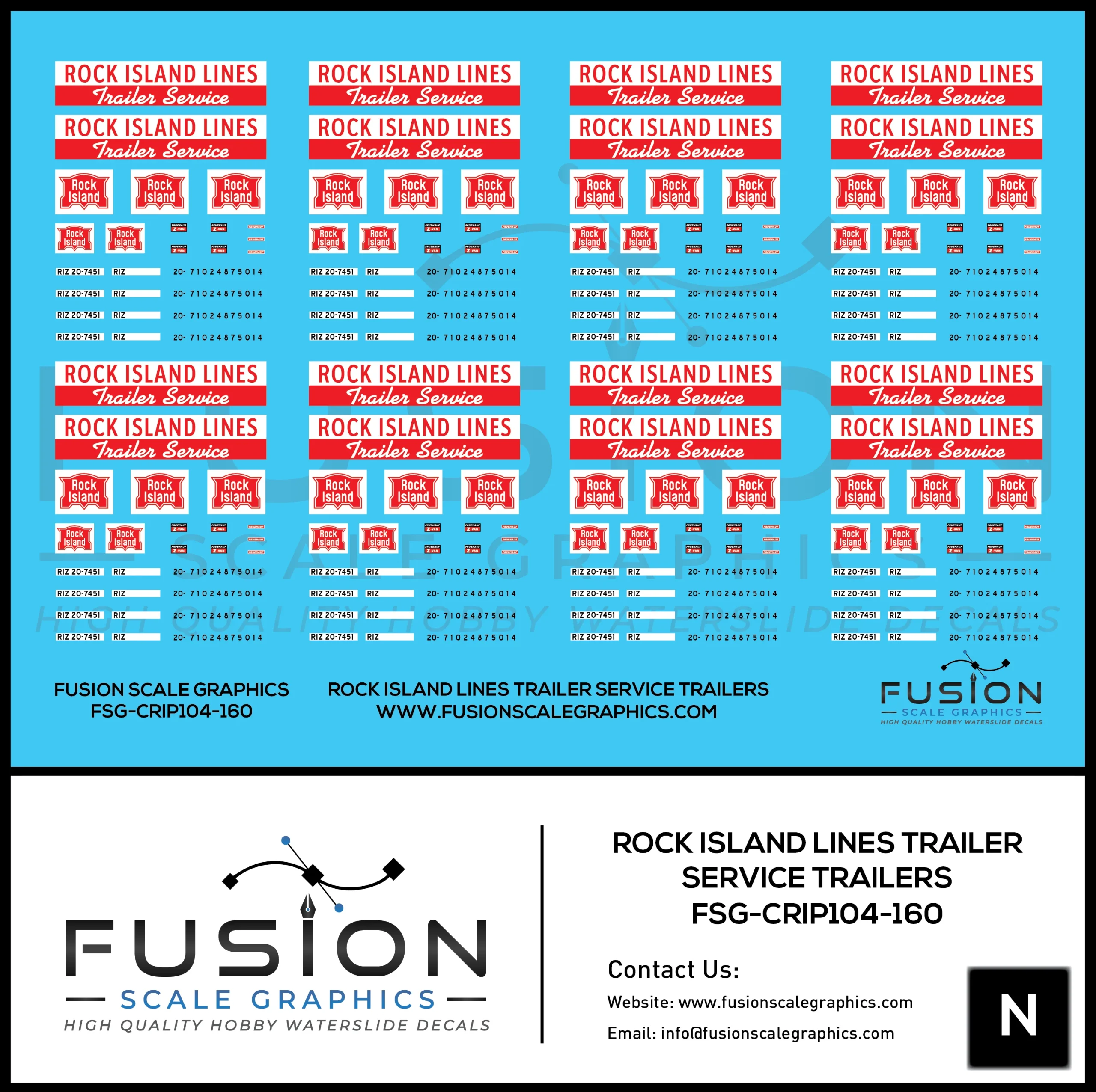 N Scale Rock Island Lines Trailer Service Truck Trailers Decal Set - Fusion Scale Graphics