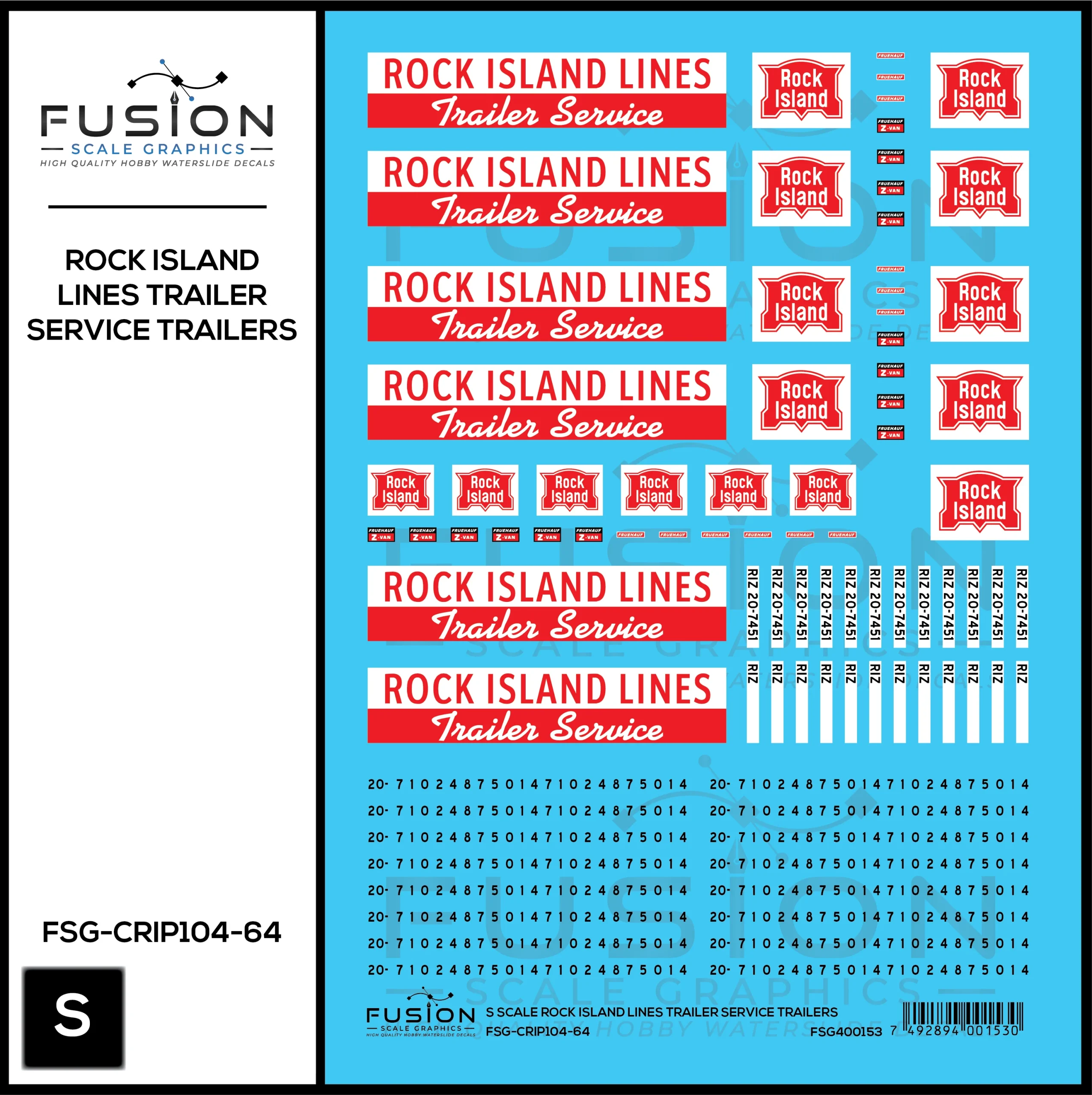 S Scale Rock Island Lines Trailer Service Decal Set - Fusion Scale Graphics