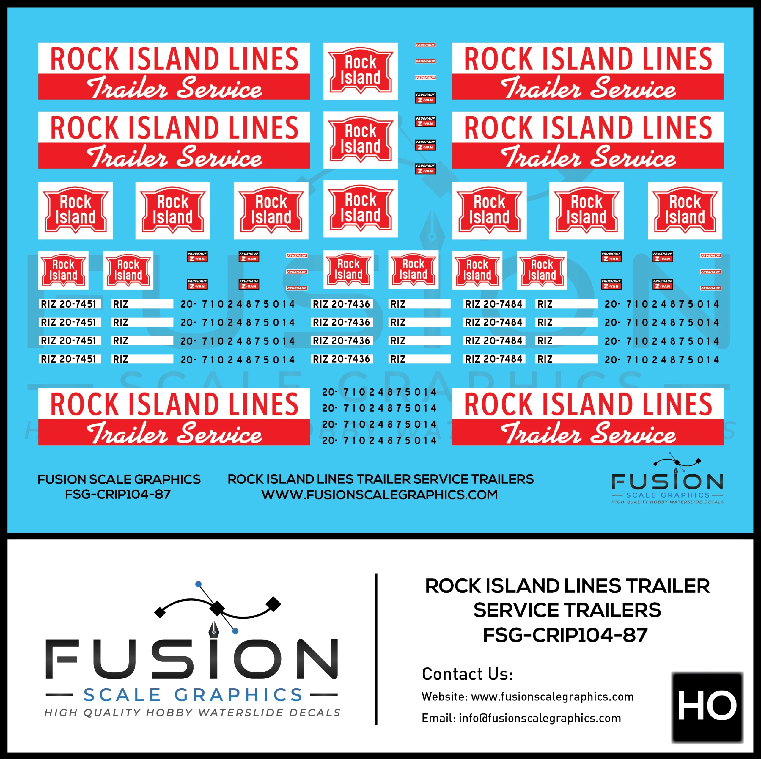 HO Scale Rock Island Lines Trailer Service Decal Set - Fusion Scale Graphics