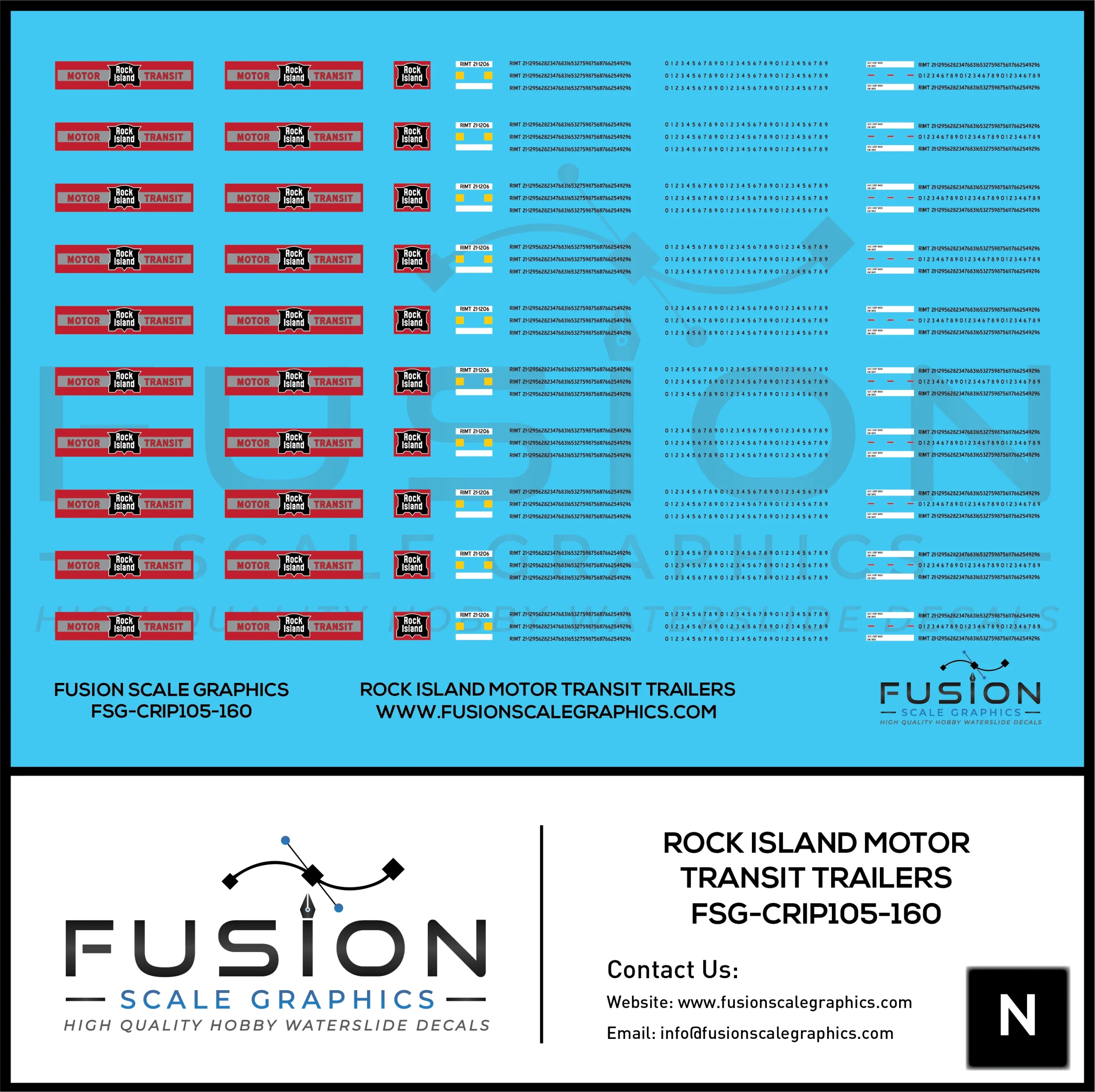 N Scale Rock Island Motor Transit Trailers Decal Set - Fusion Scale Graphics