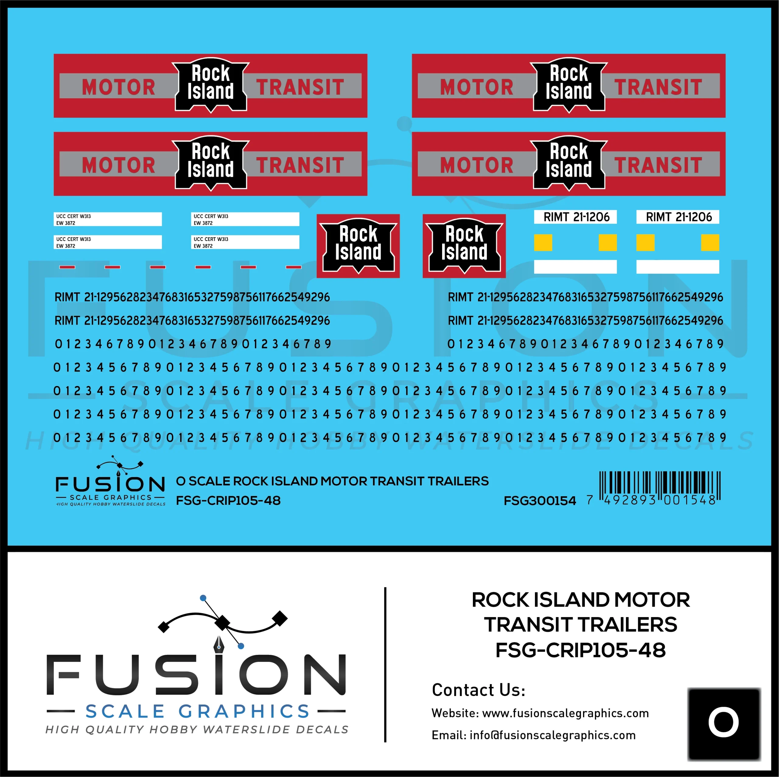 O Scale Rock Island Motor Transit Trailers Decal Set - Fusion Scale Graphics