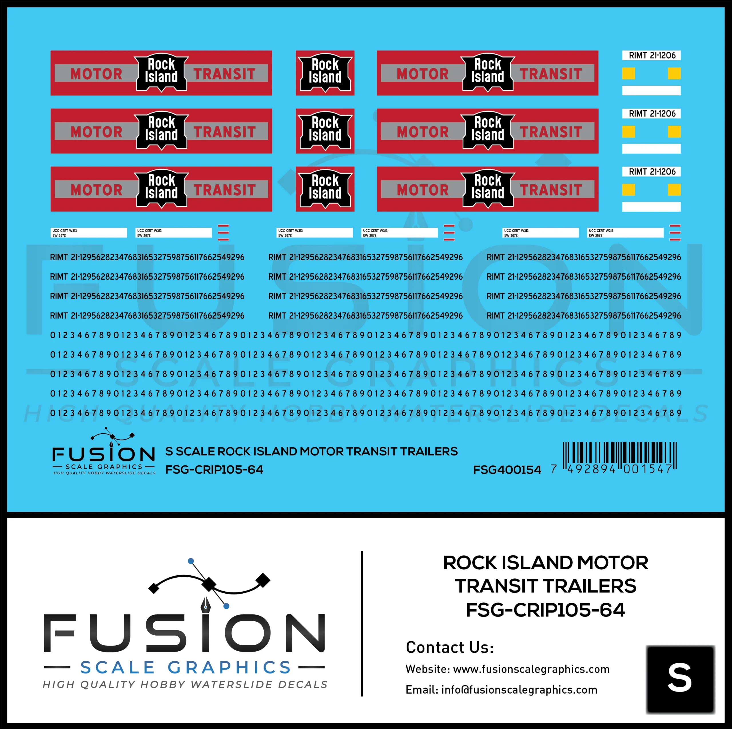 S Scale Rock Island Motor Transit Trailers Decal Set - Fusion Scale Graphics