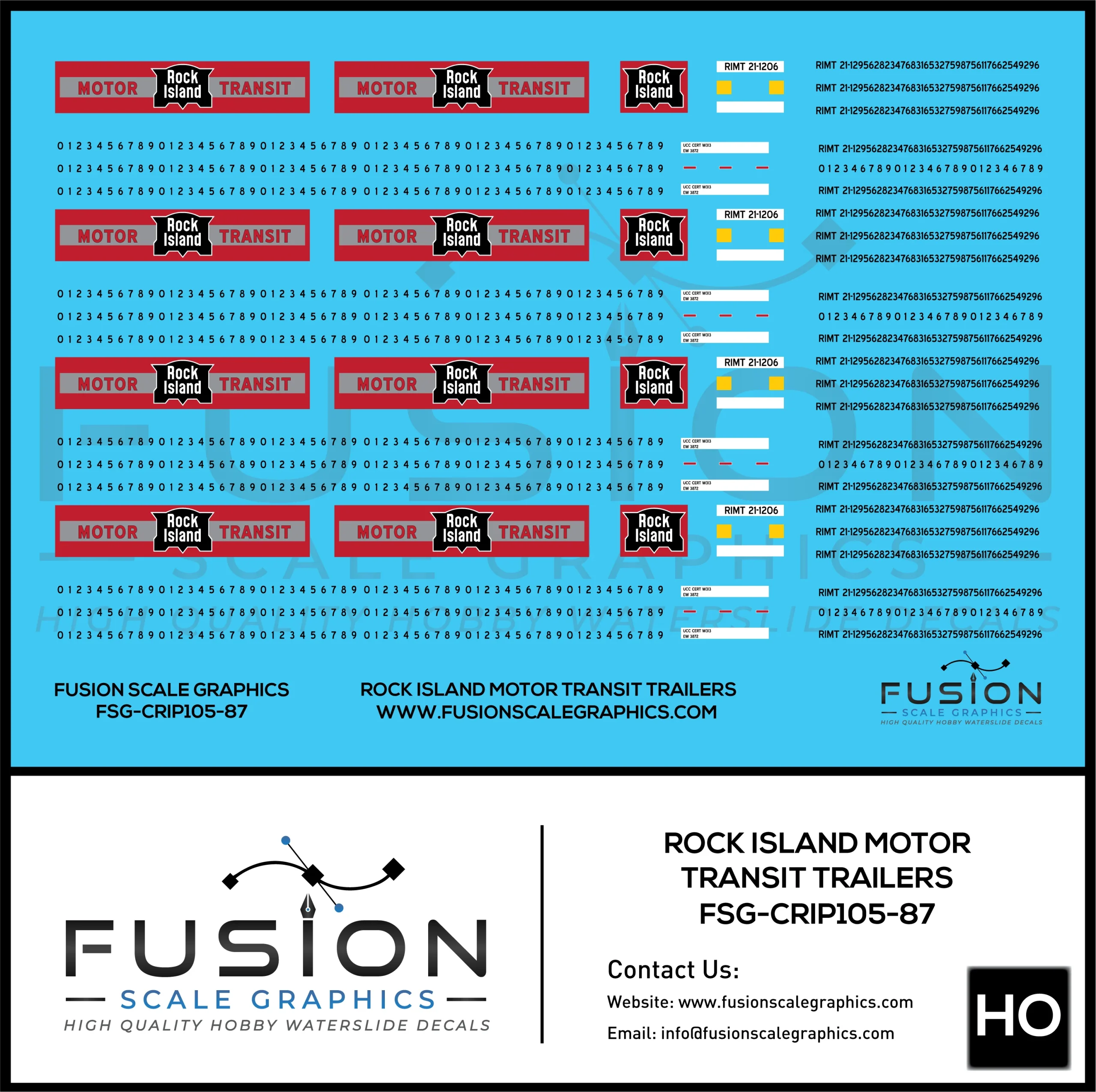 HO Scale Rock Island Motor Transit Trailers Decal Set - Fusion Scale Graphics