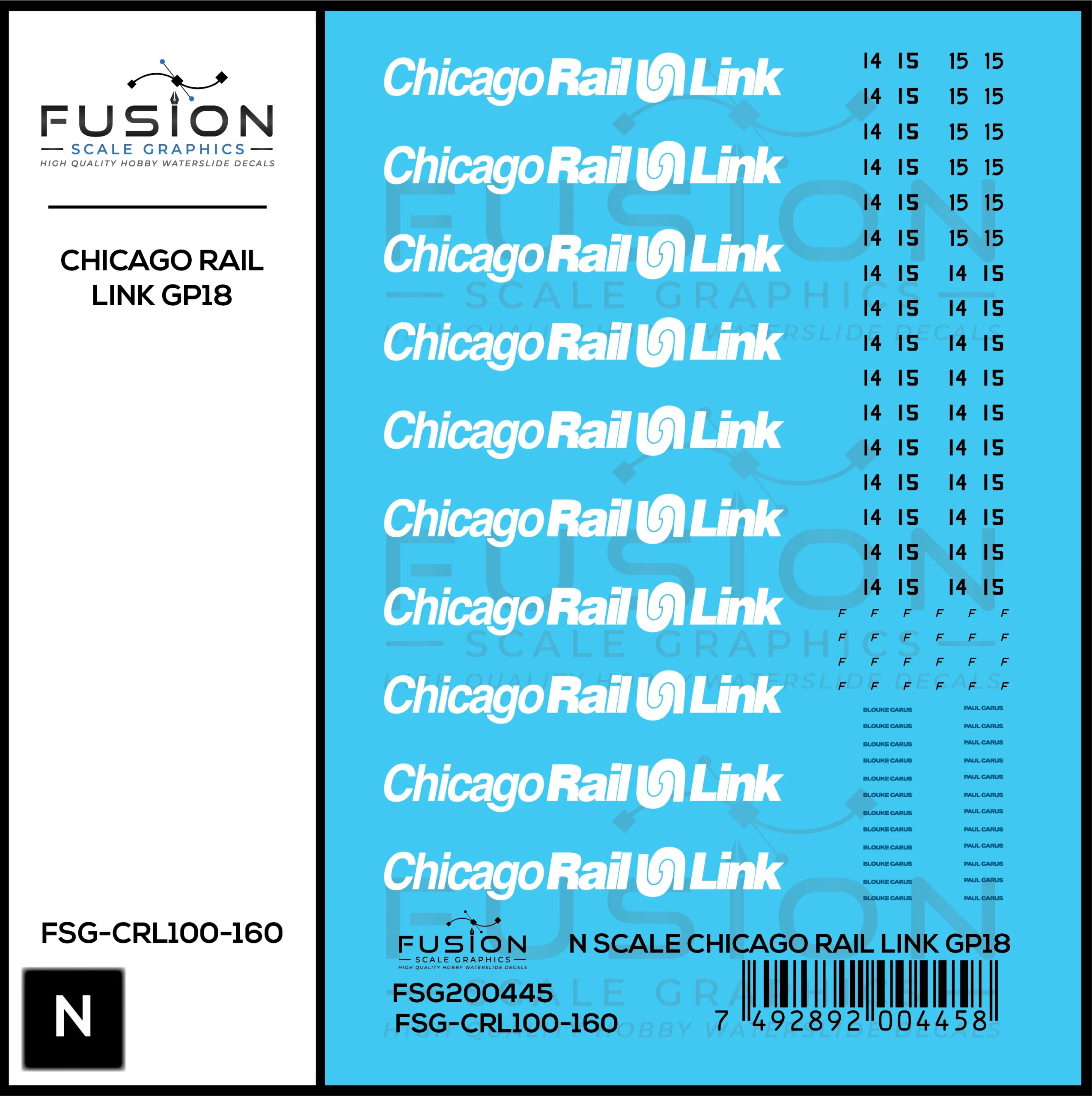 N Scale Chicago Rail Link EMD GP18 14 & 15 Locomotive Decal Set - Fusion Scale Graphics