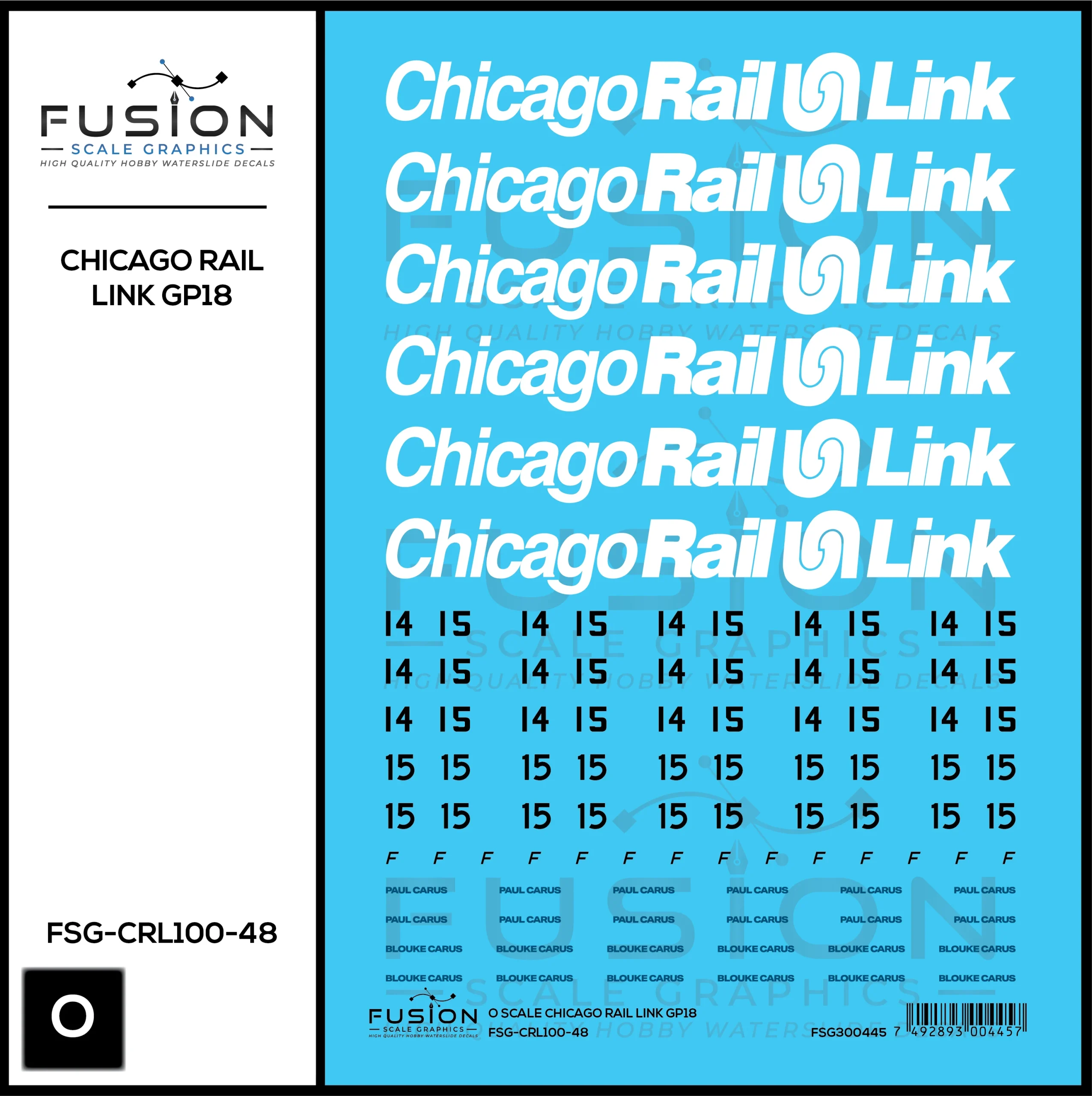 O Scale Chicago Rail Link EMD GP18 14 & 15 Locomotive Decal Set - Fusion Scale Graphics