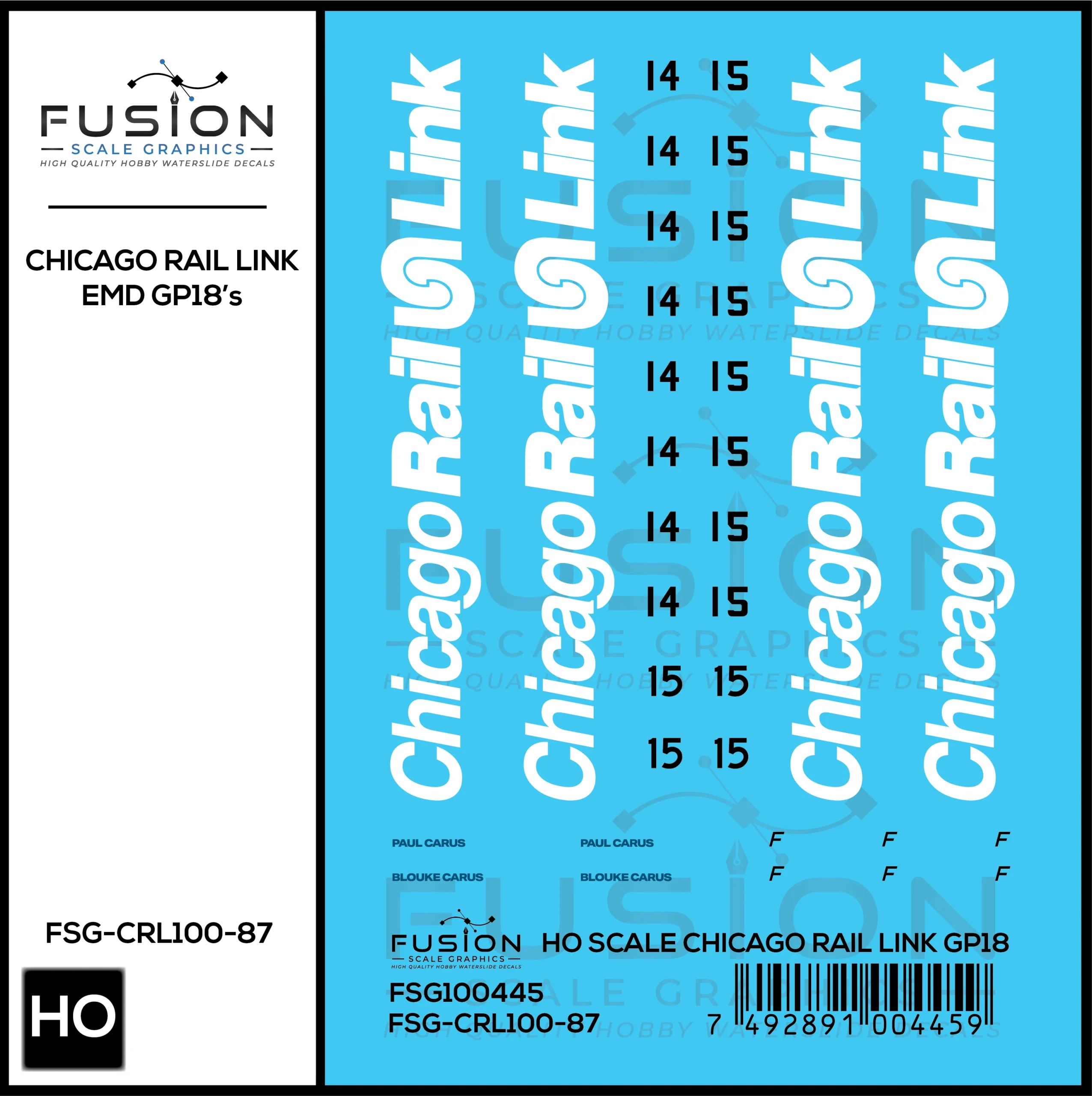 HO Scale Chicago Rail Link EMD GP18 14 & 15 Locomotive Decal Set - Fusion Scale Graphics