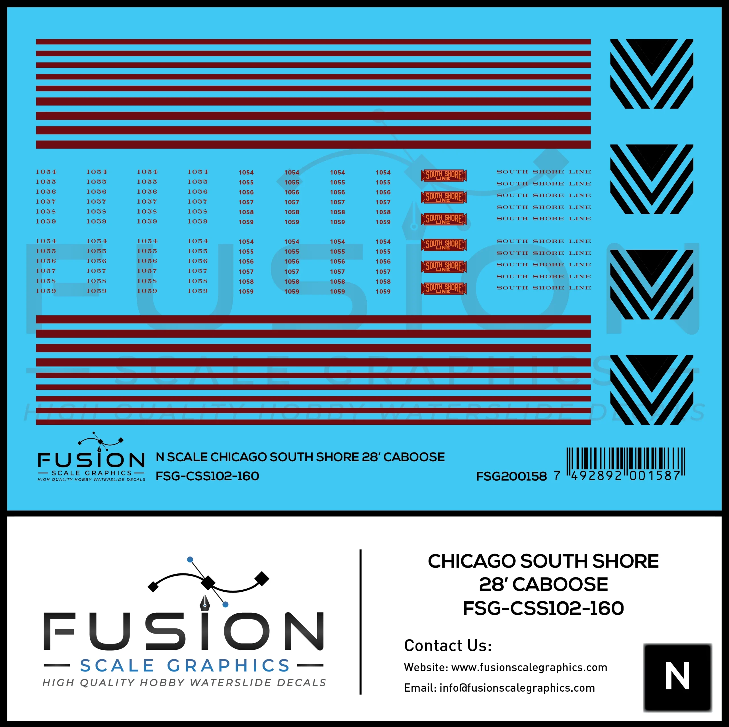 N Scale South Shore Line Caboose Decal Set - Fusion Scale Graphics