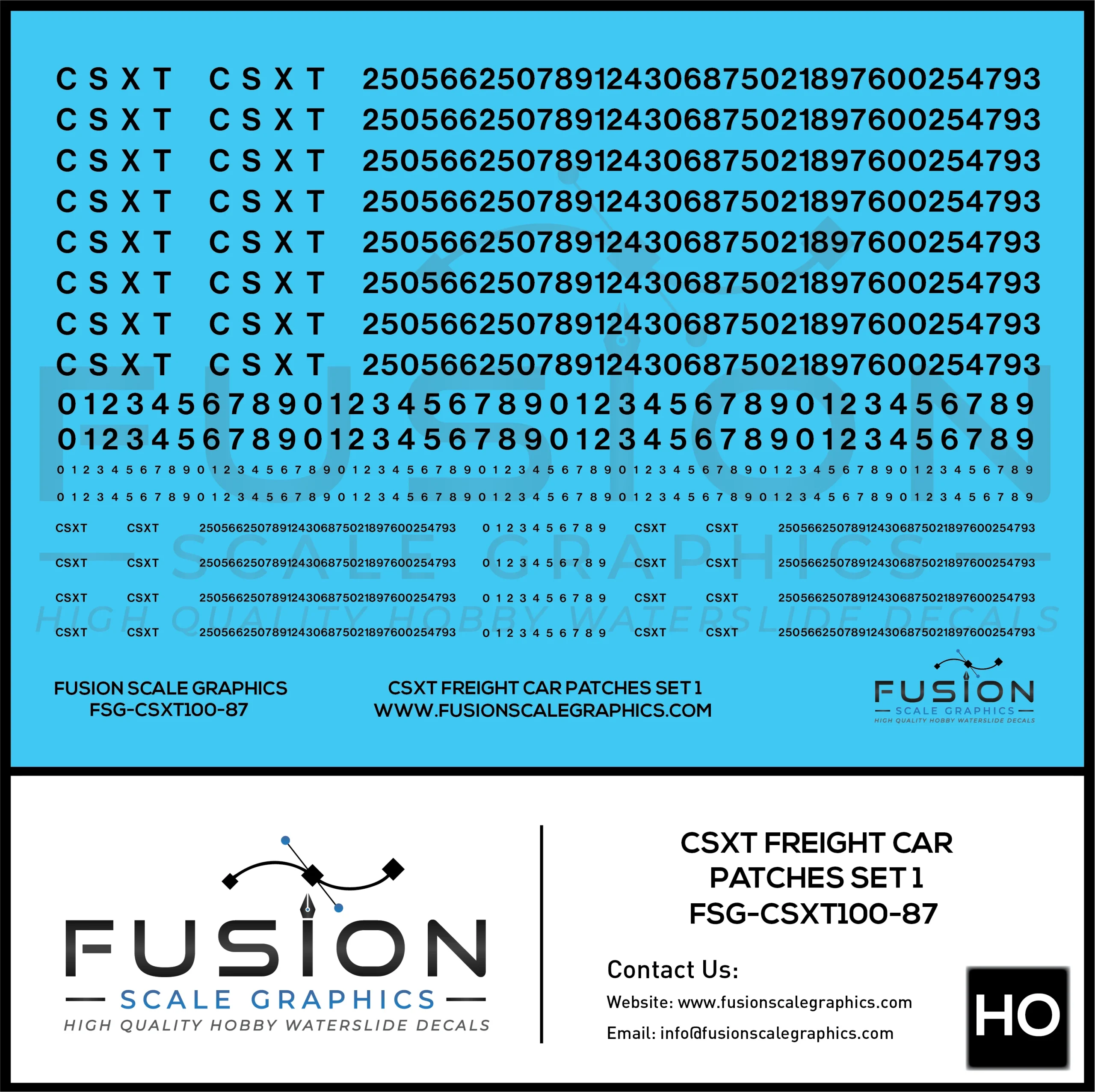 HO Scale CSX CSXT Freight Car Patches Set 1 Black - Fusion Scale Graphics
