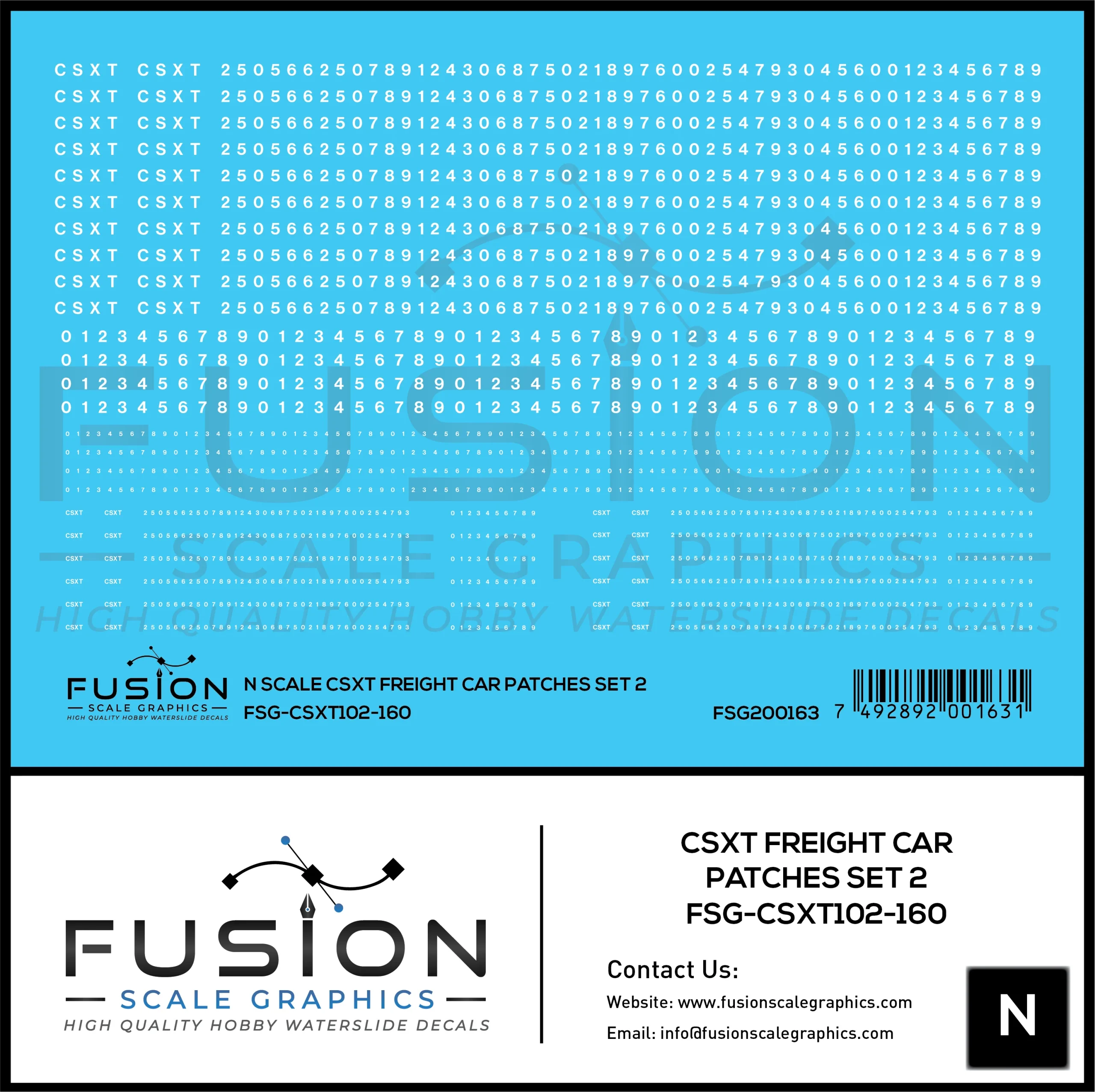 N Scale CSXT Freight Car Patches Set 2 White - Fusion Scale Graphics