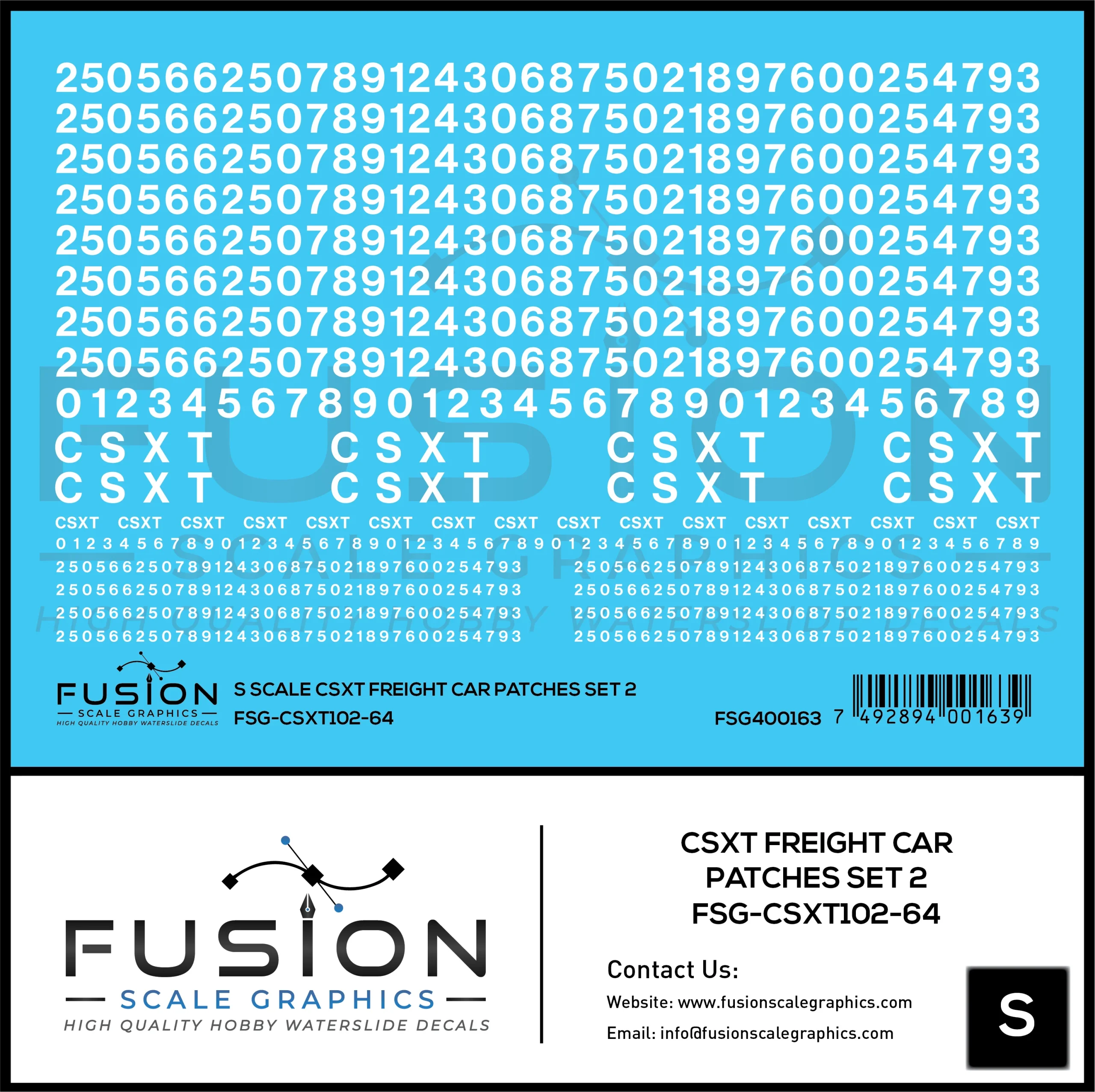 S Scale CSXT Freight Car Patches Set 2 White - Fusion Scale Graphics