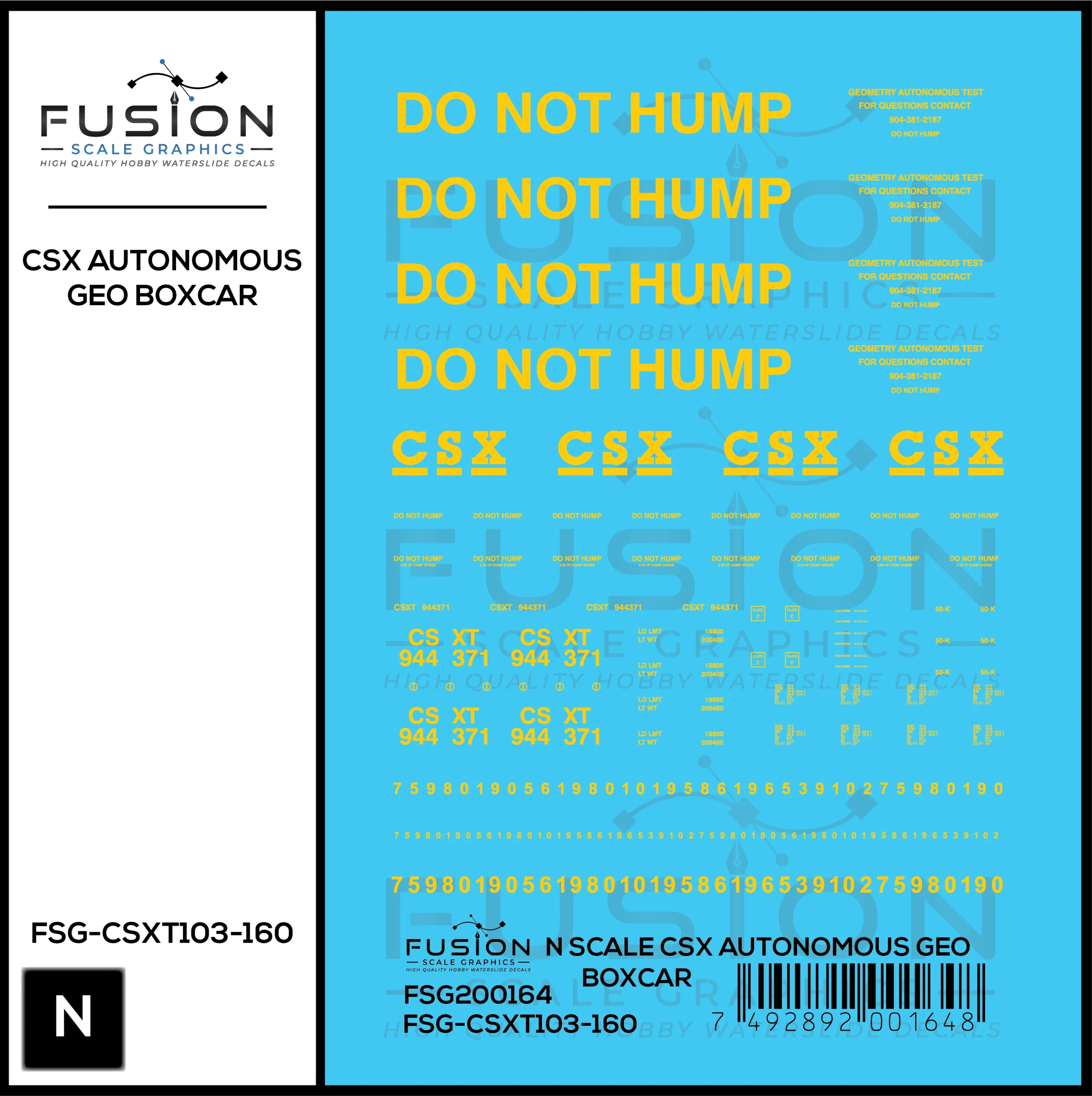 N Scale CSXT Autonomous Geometry Test Car Boxcar Decal Set - Fusion Scale Graphics