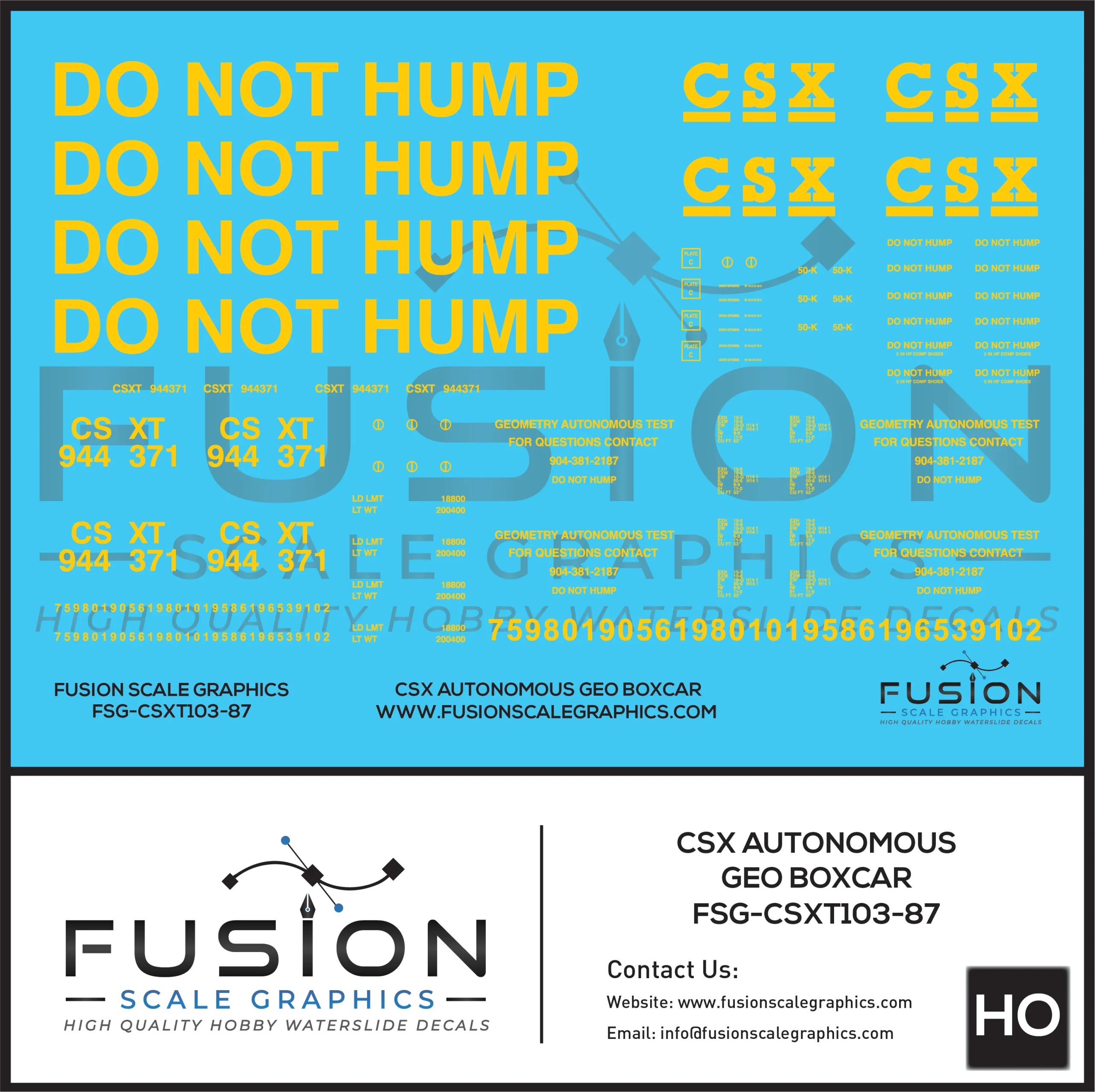 HO Scale CSX Autonomous Geometry Test Car Boxcar Decal Set - Fusion Scale Graphics