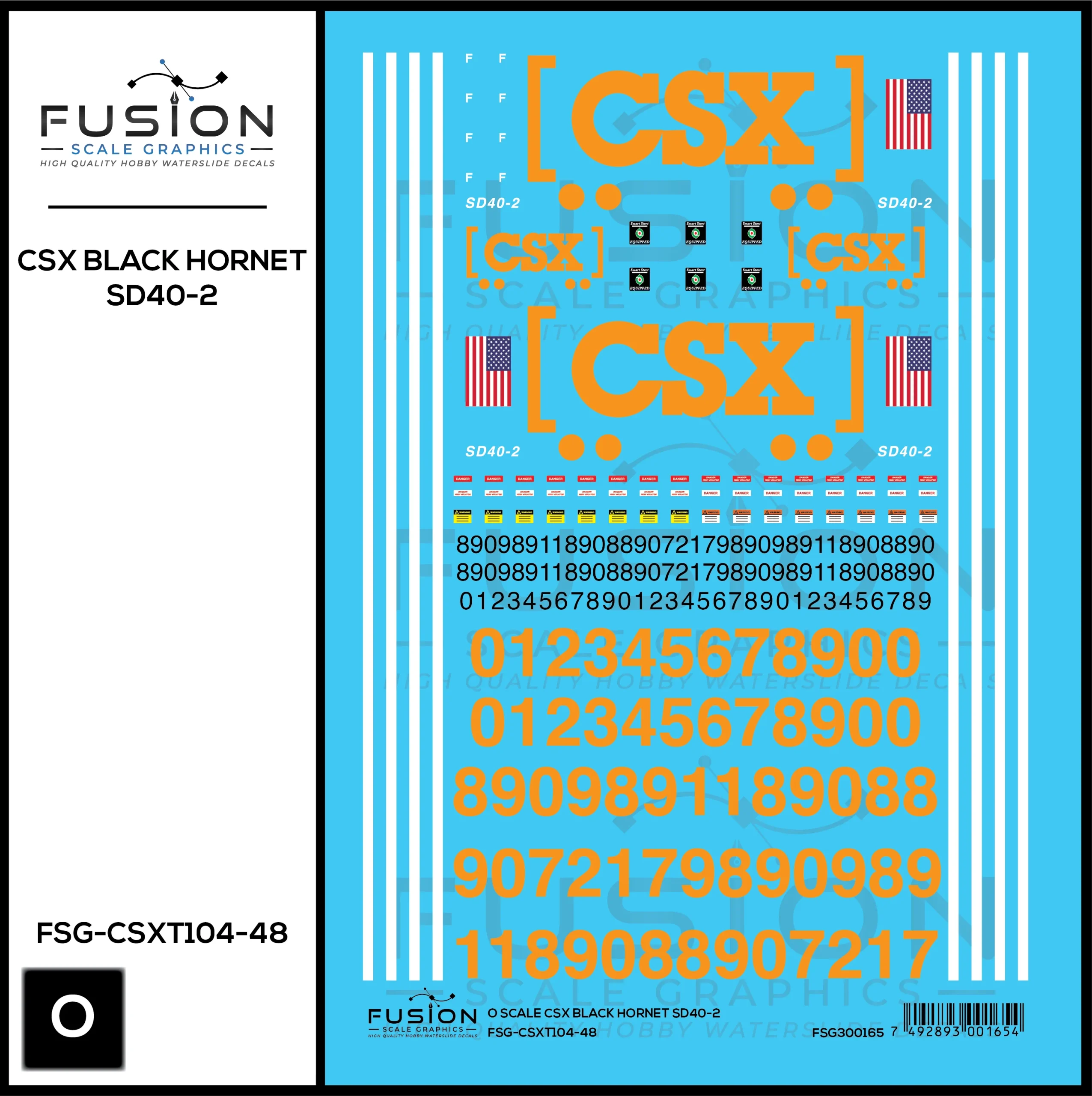 O Scale CSX Black Hornet SD40-2 Locomotive Decal Set