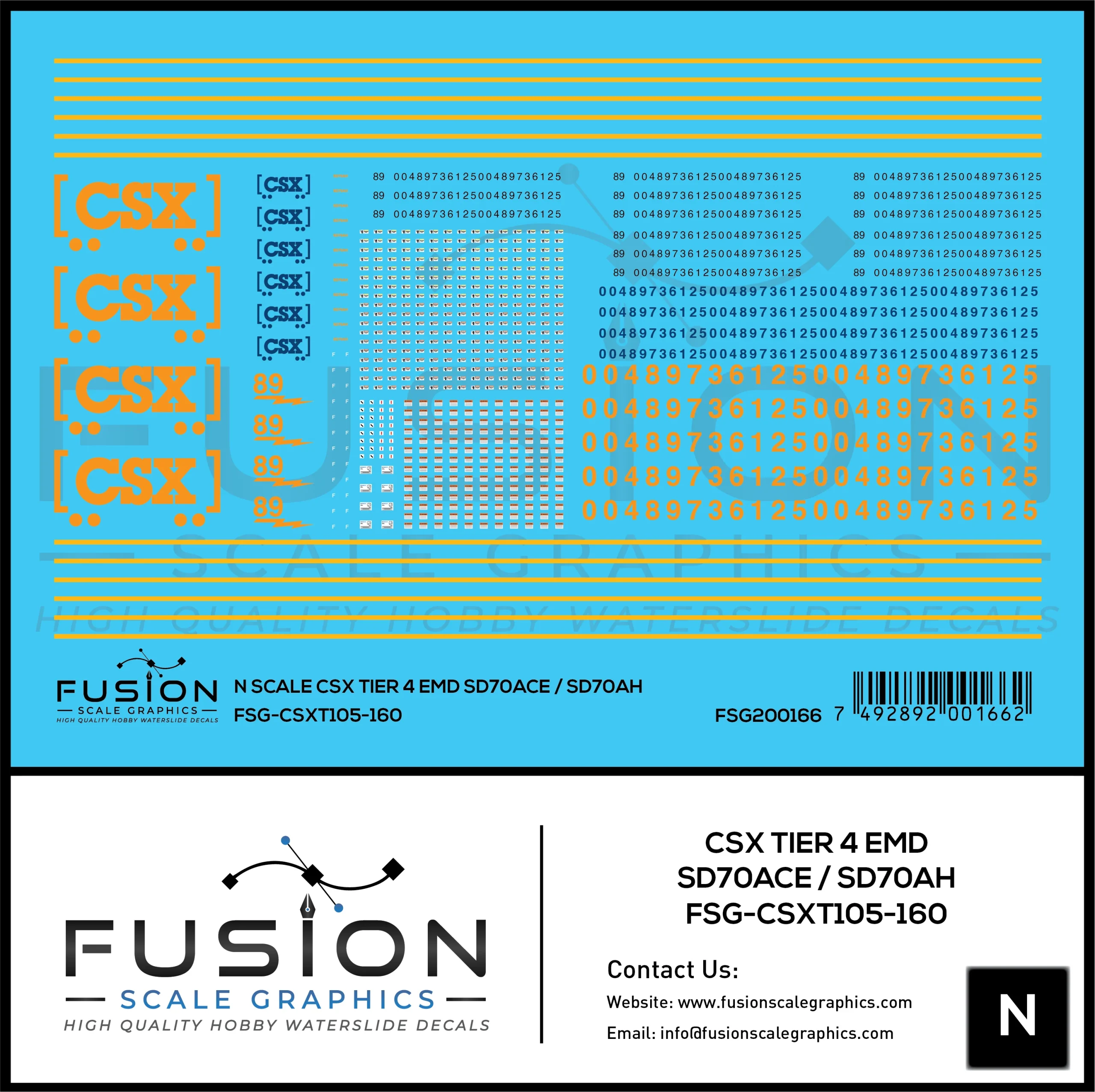 N Scale CSX EMD T4 SD70ACE SD70AH Locomotive Decal Set - Fusion Scale Graphics