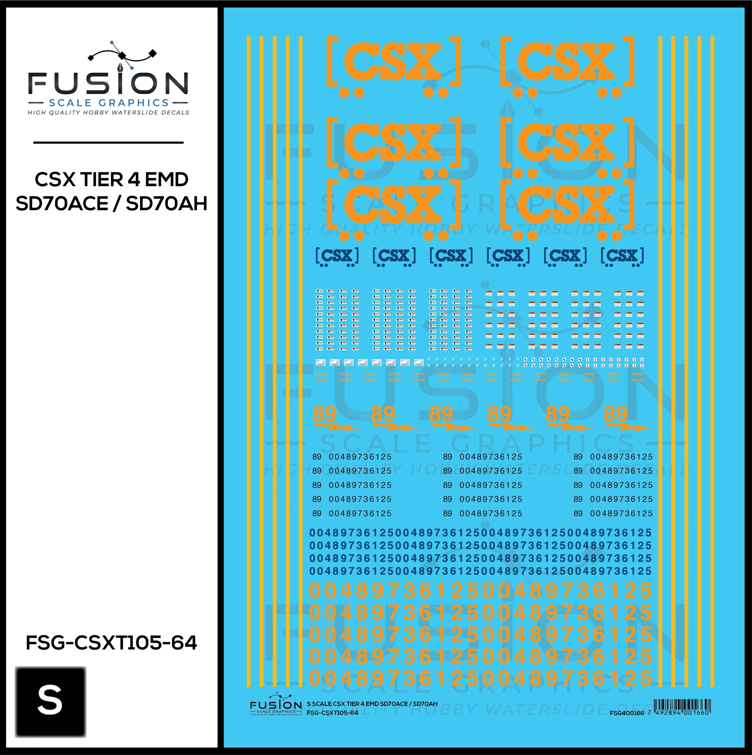 S Scale CSX EMD T4 SD70ACE SD70AH Locomotive Decal Set - Fusion Scale Graphics