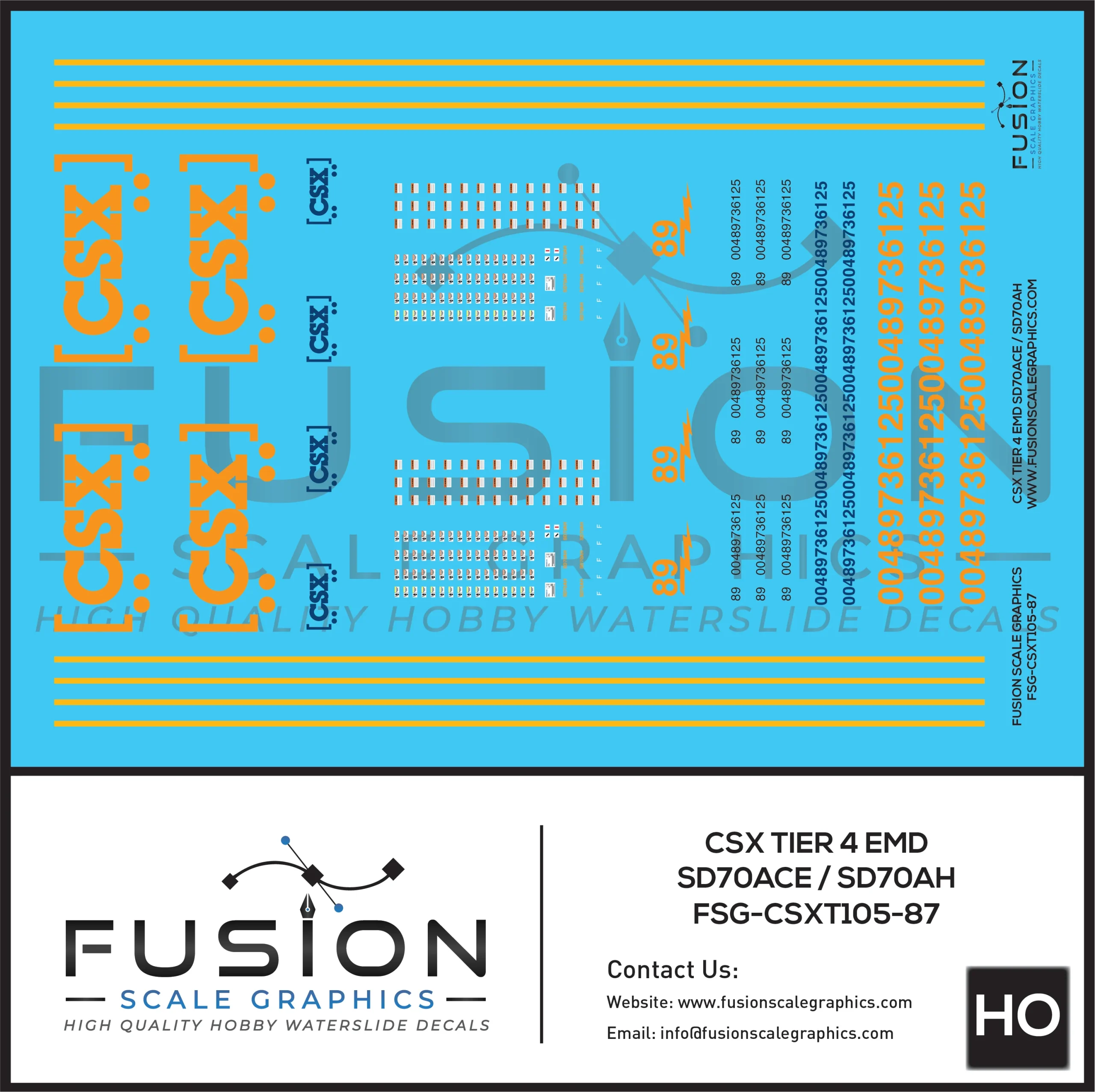 HO Scale CSX EMD T4 SD70ACE SD70AH Locomotive Decal Set - Fusion Scale Graphics