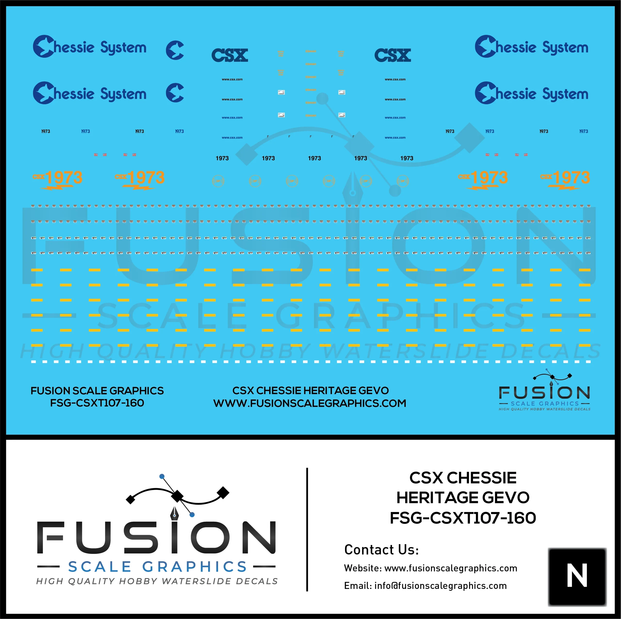 N Scale CSX 1973 Chessie System Heritage ES44AH Locomotive Decal Set - Fusion Scale Graphics