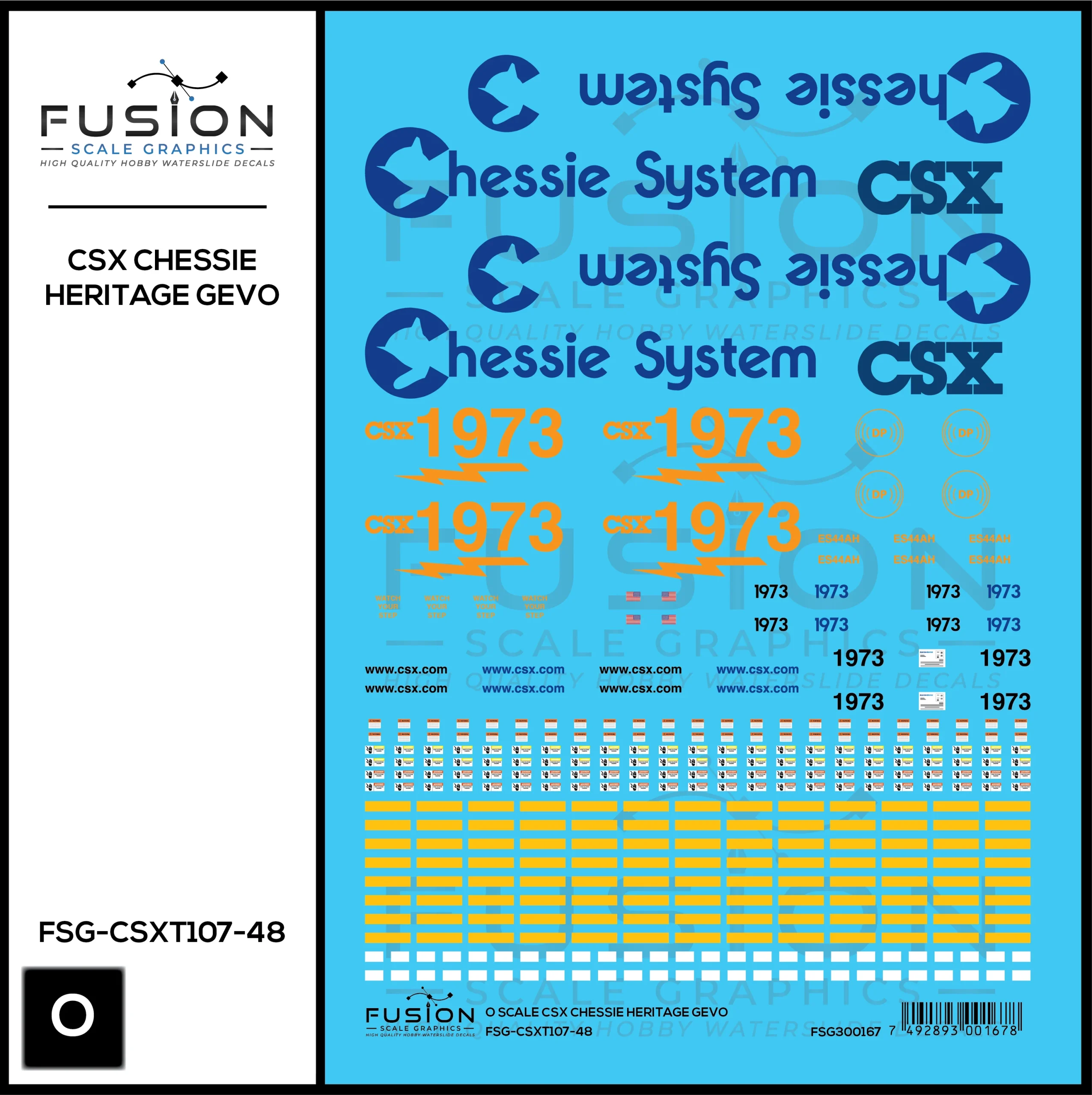 O Scale CSX 1973 Chessie System Heritage ES44AH Locomotive Decal Set - Fusion Scale Graphics