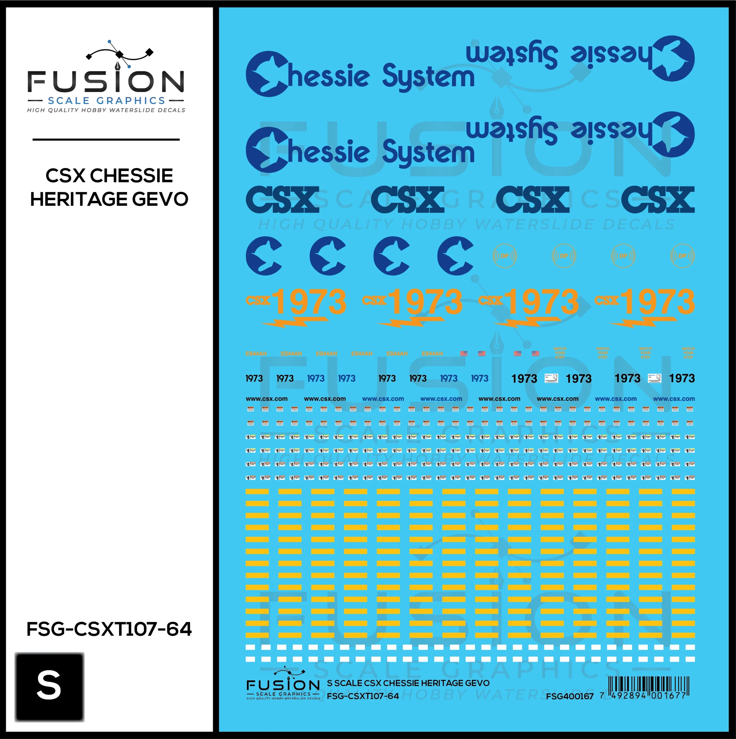 S Scale CSX 1973 Chessie System Heritage ES44AH Locomotive Decal Set - Fusion Scale Graphics