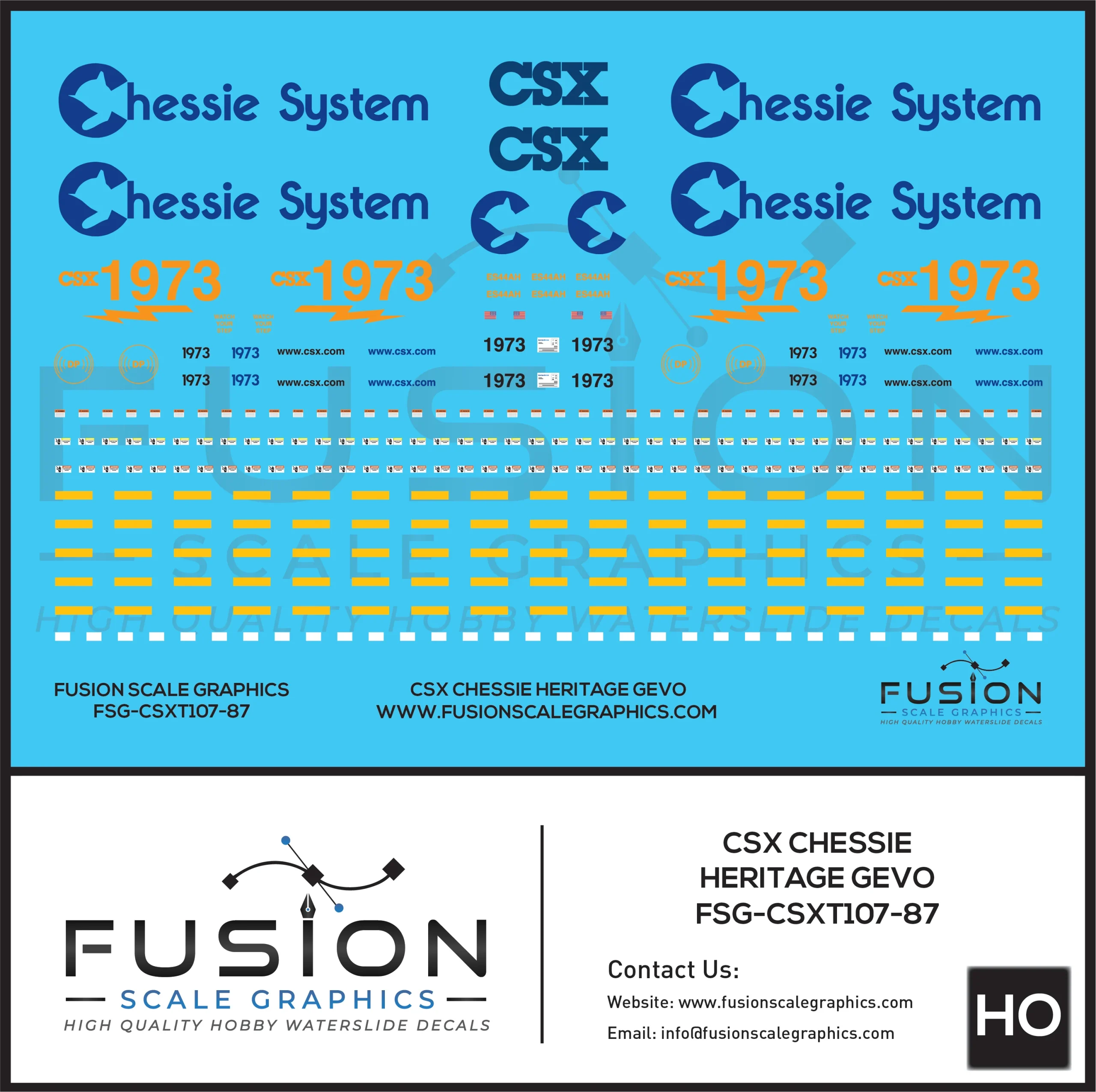 HO Scale CSX 1973 Chessie System Heritage ES44AH Locomotive Decal Set - Fusion Scale Graphics