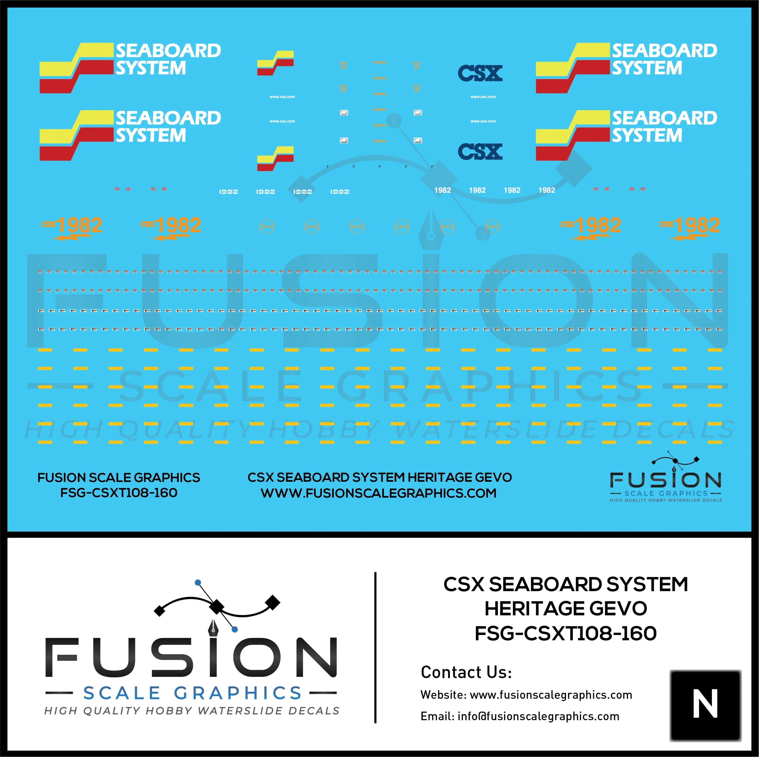N Scale CSX 1982 Seaboard System Heritage ES44AH Locomotive Decal Set - Fusion Scale Graphics