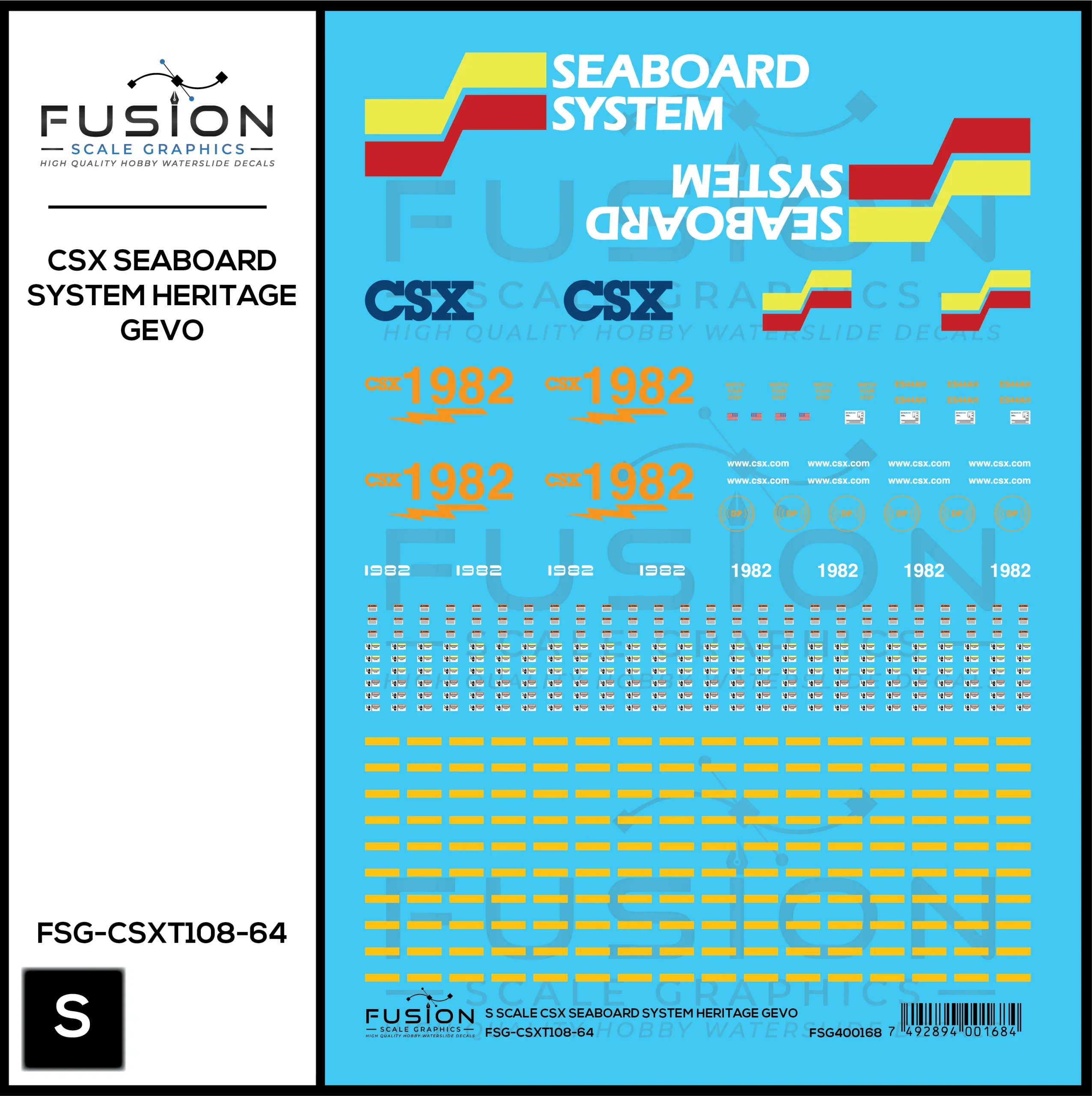 S Scale CSX Seaboard System Heritage GEVO Locomotive Decal Set - Fusion Scale Graphics