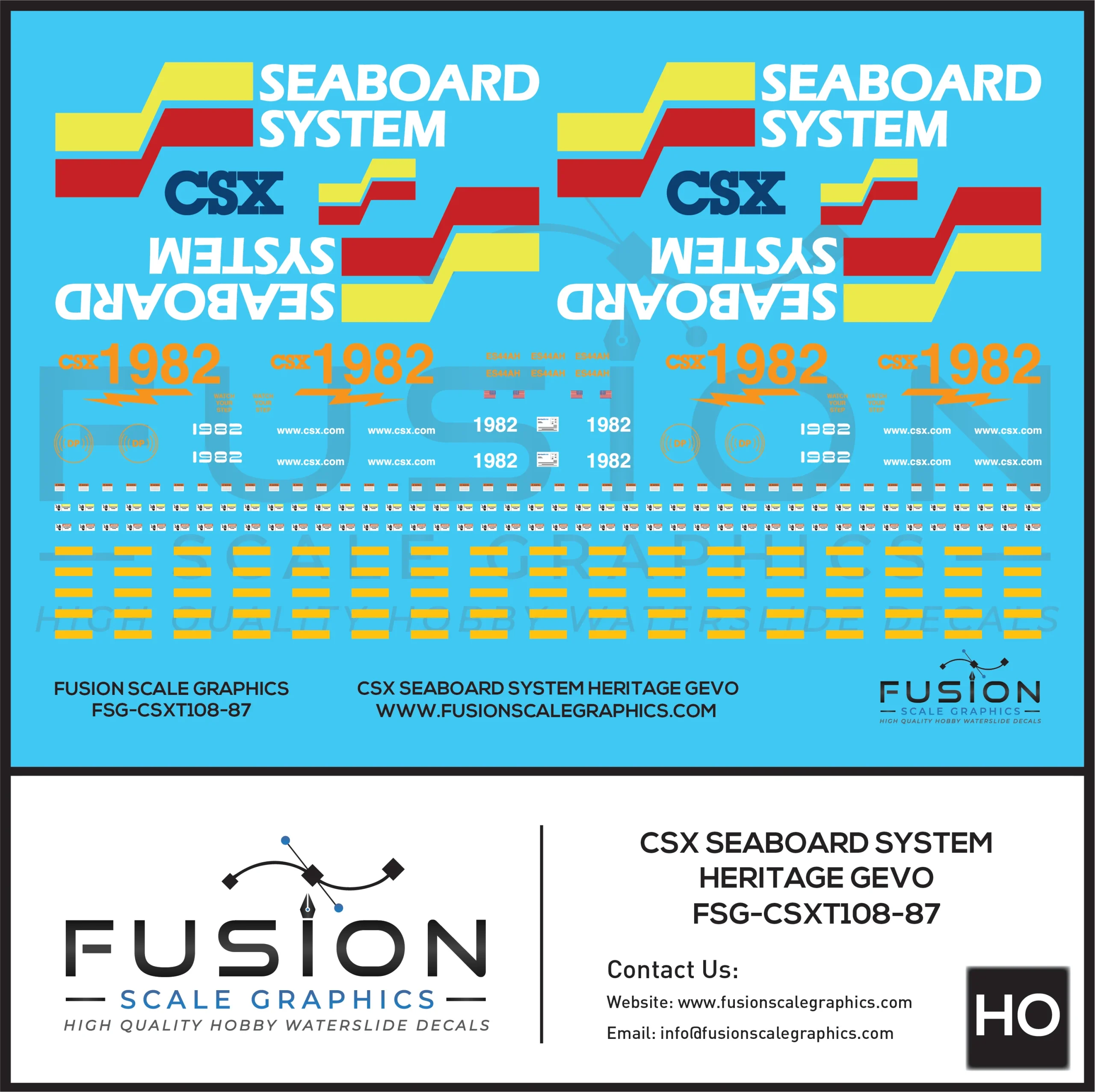 HO Scale CSX 1982 Seaboard System Heritage ES44AH Locomotive Decal Set - Fusion Scale Graphics