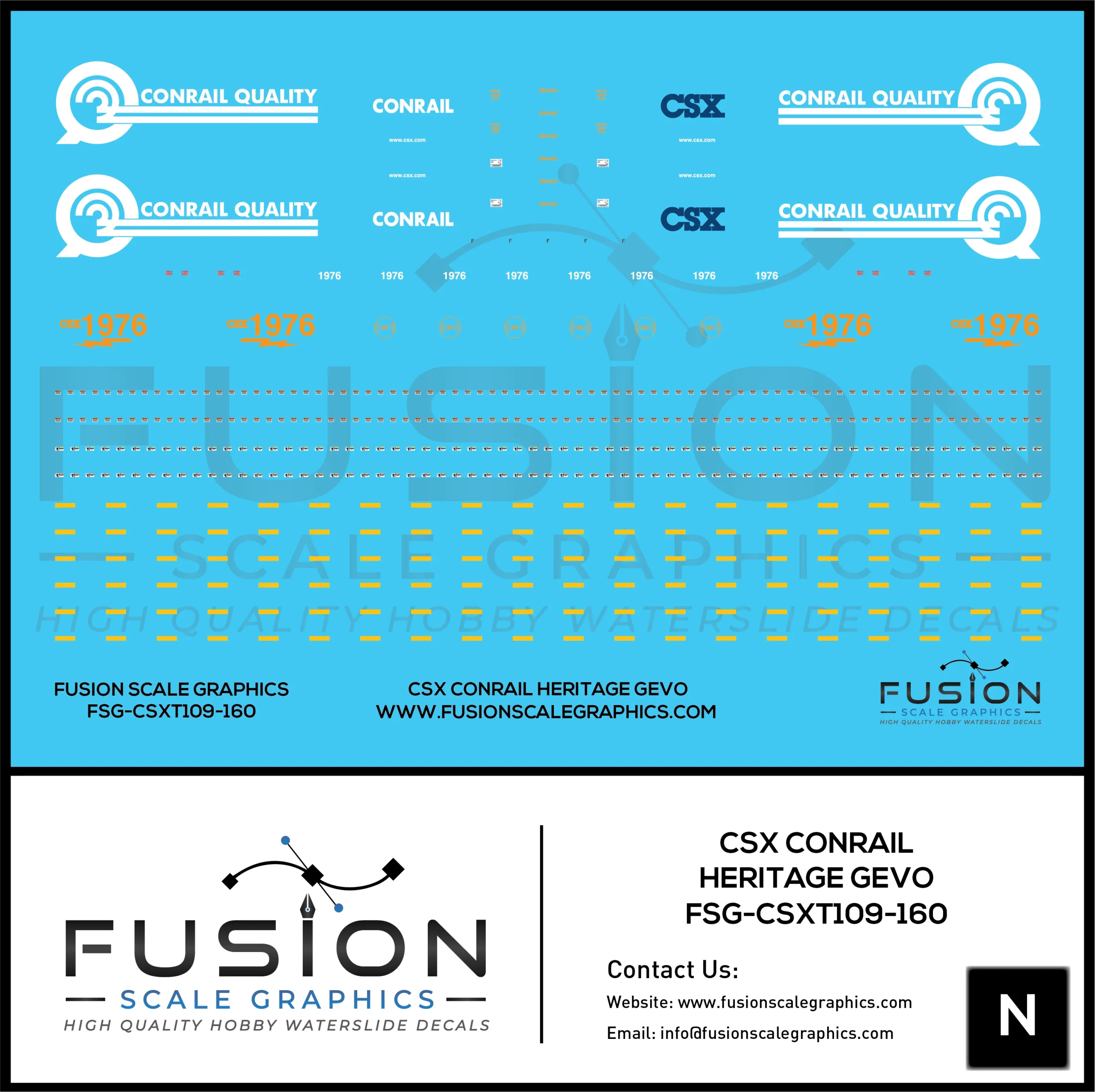 N Scale CSX Conrail Heritage GEVO Locomotive Decal Set - Fusion Scale Graphics