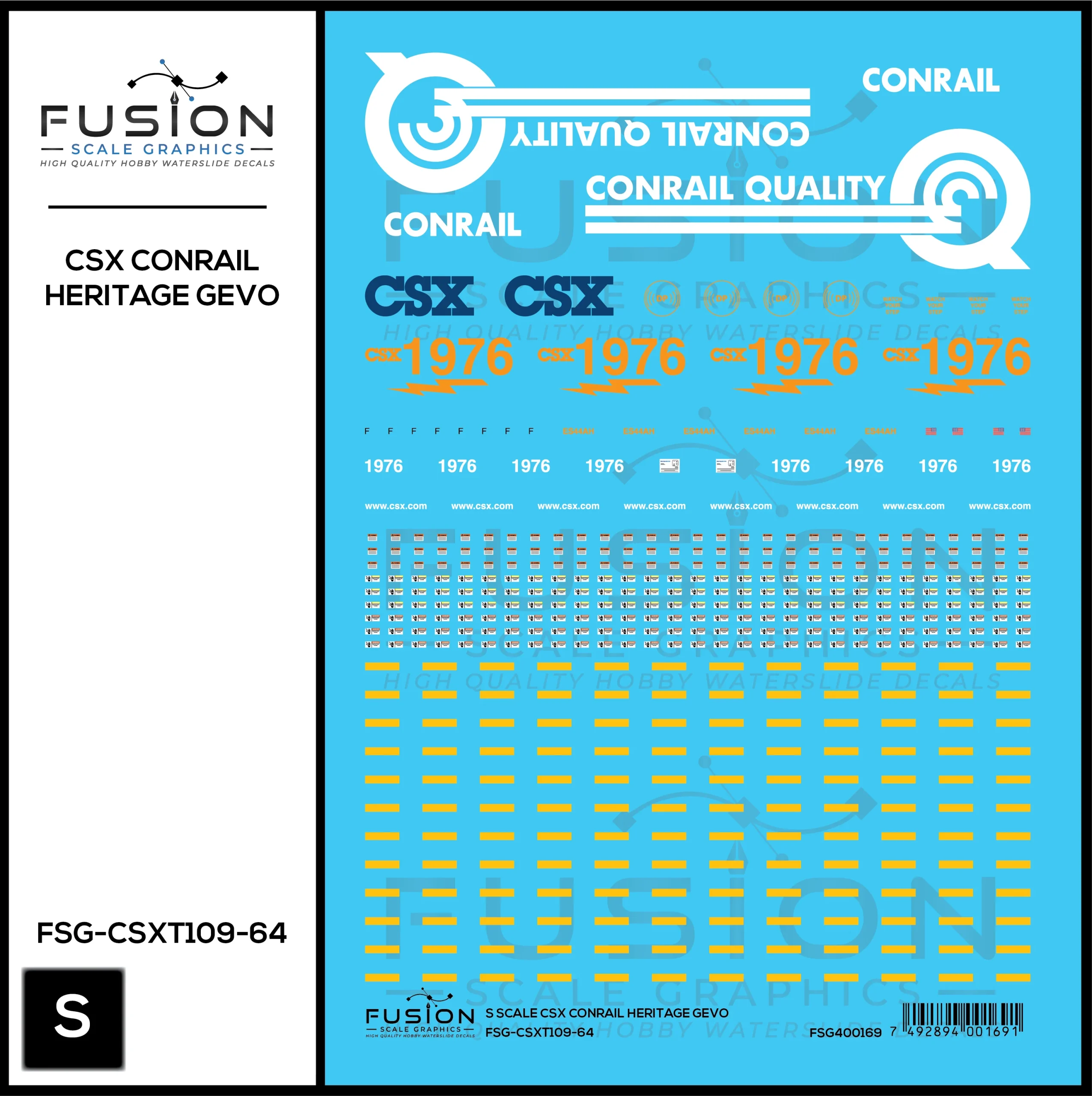 S Scale CSXT Conrail Heritage GEVO Locomotive Decal Set - Fusion Scale Graphics