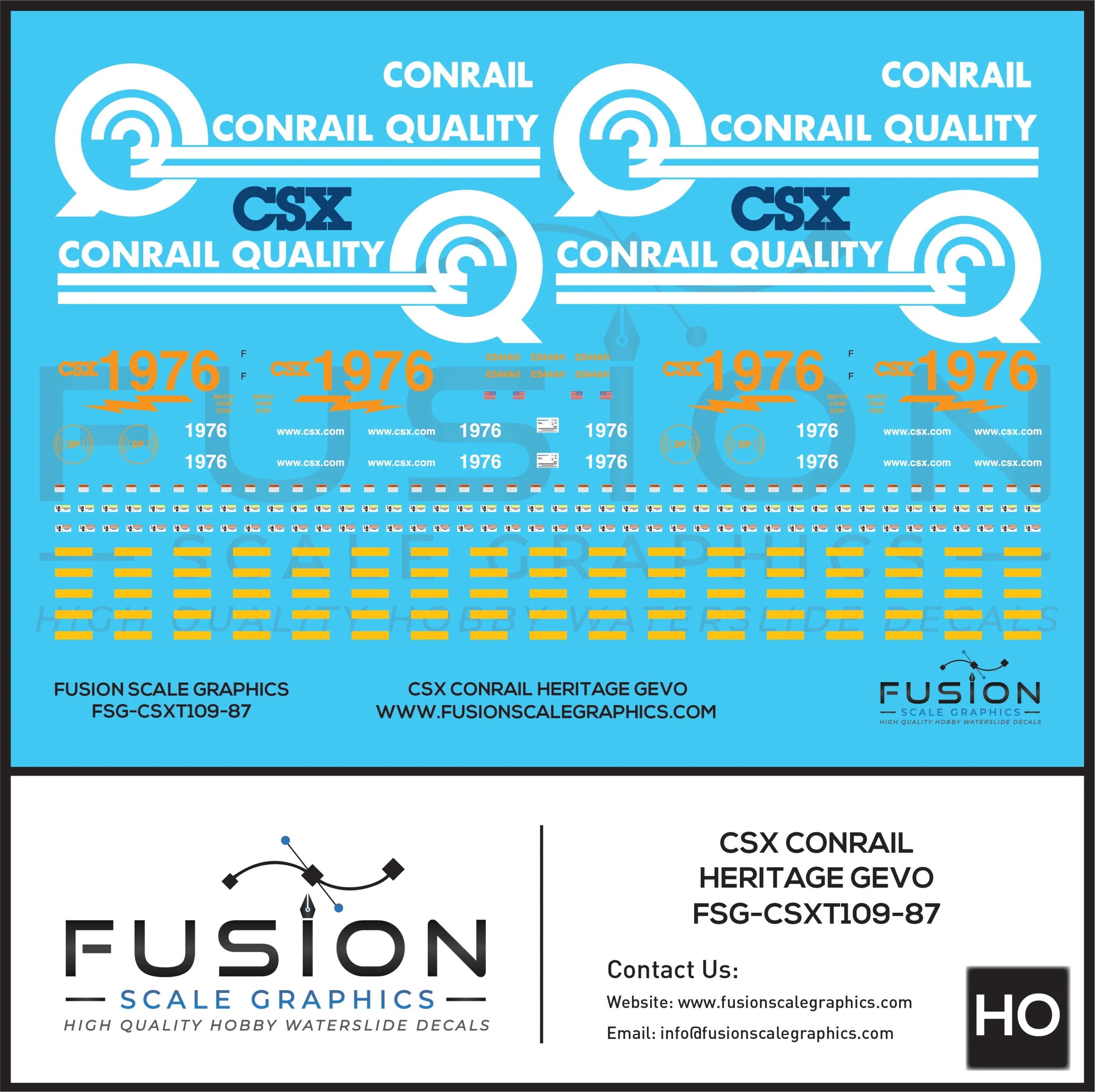 HO Scale CSX Conrail Heritage GEVO Locomotive Decal Set - Fusion Scale Graphics