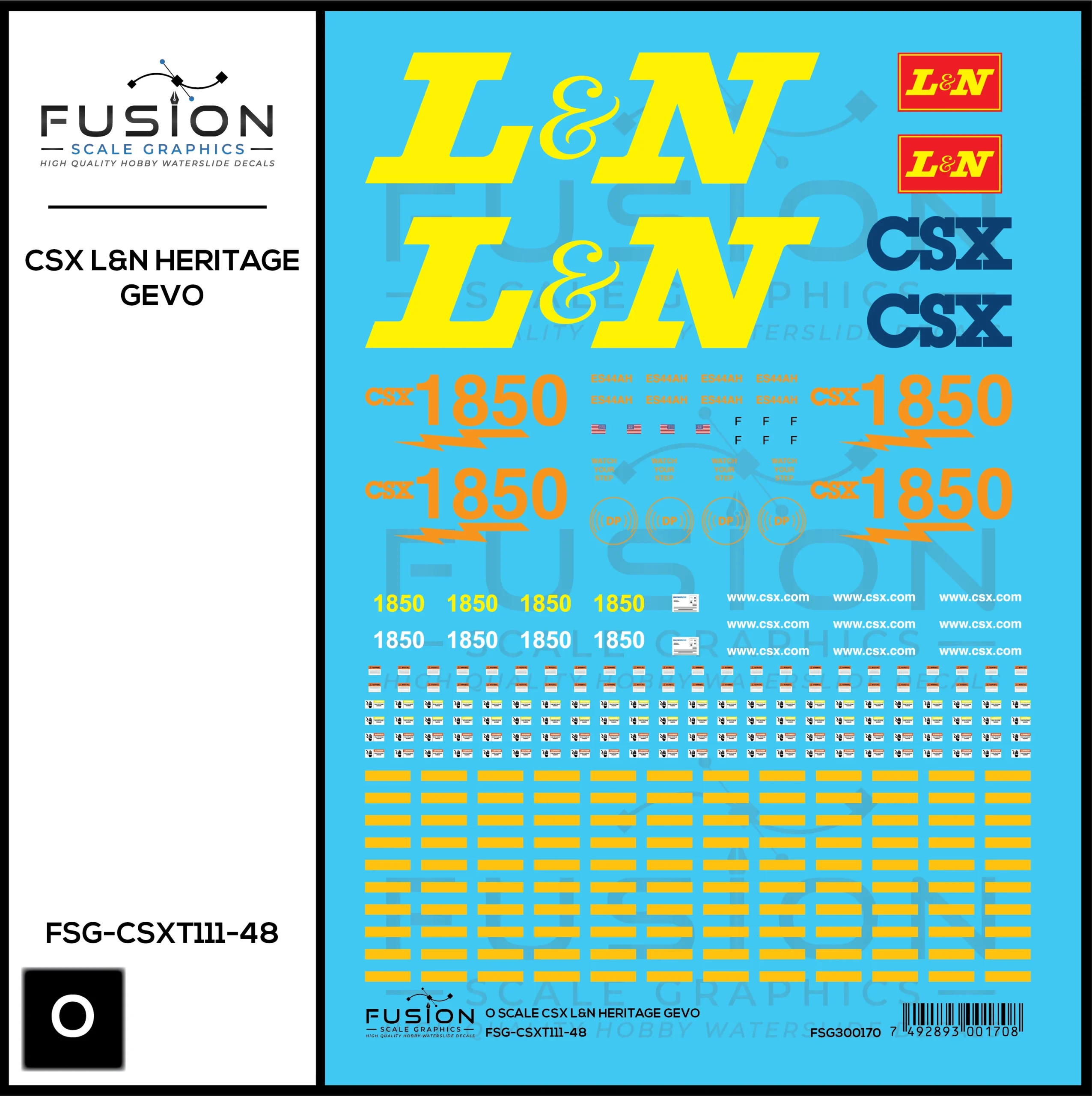 O Scale CSX 1850 L&N Heritage ES44AH Locomotive Decal Set - Fusion Scale Graphics