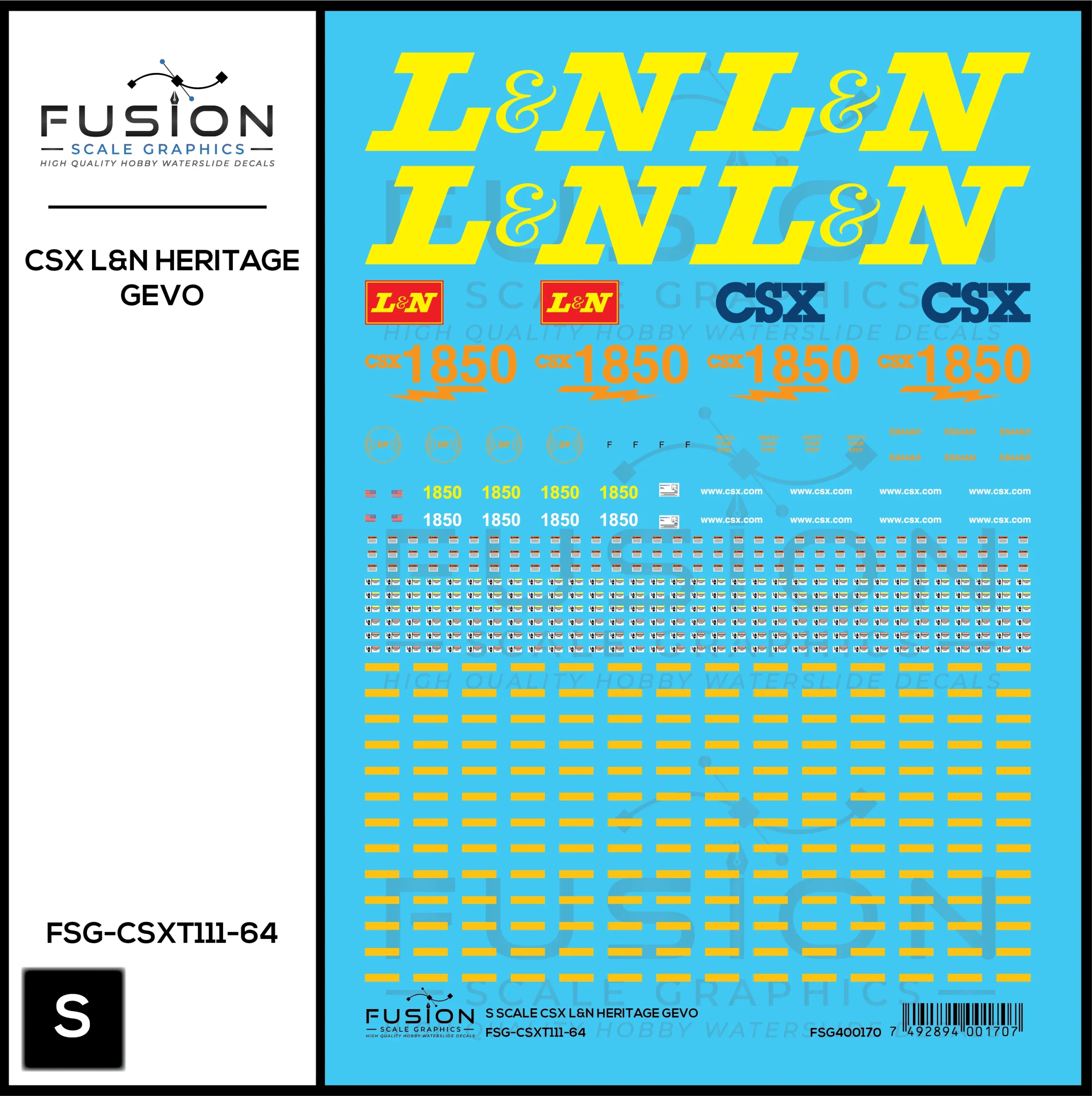 S Scale CSX 1850 L&N Heritage ES44AH Locomotive Decal Set - Fusion Scale Graphics
