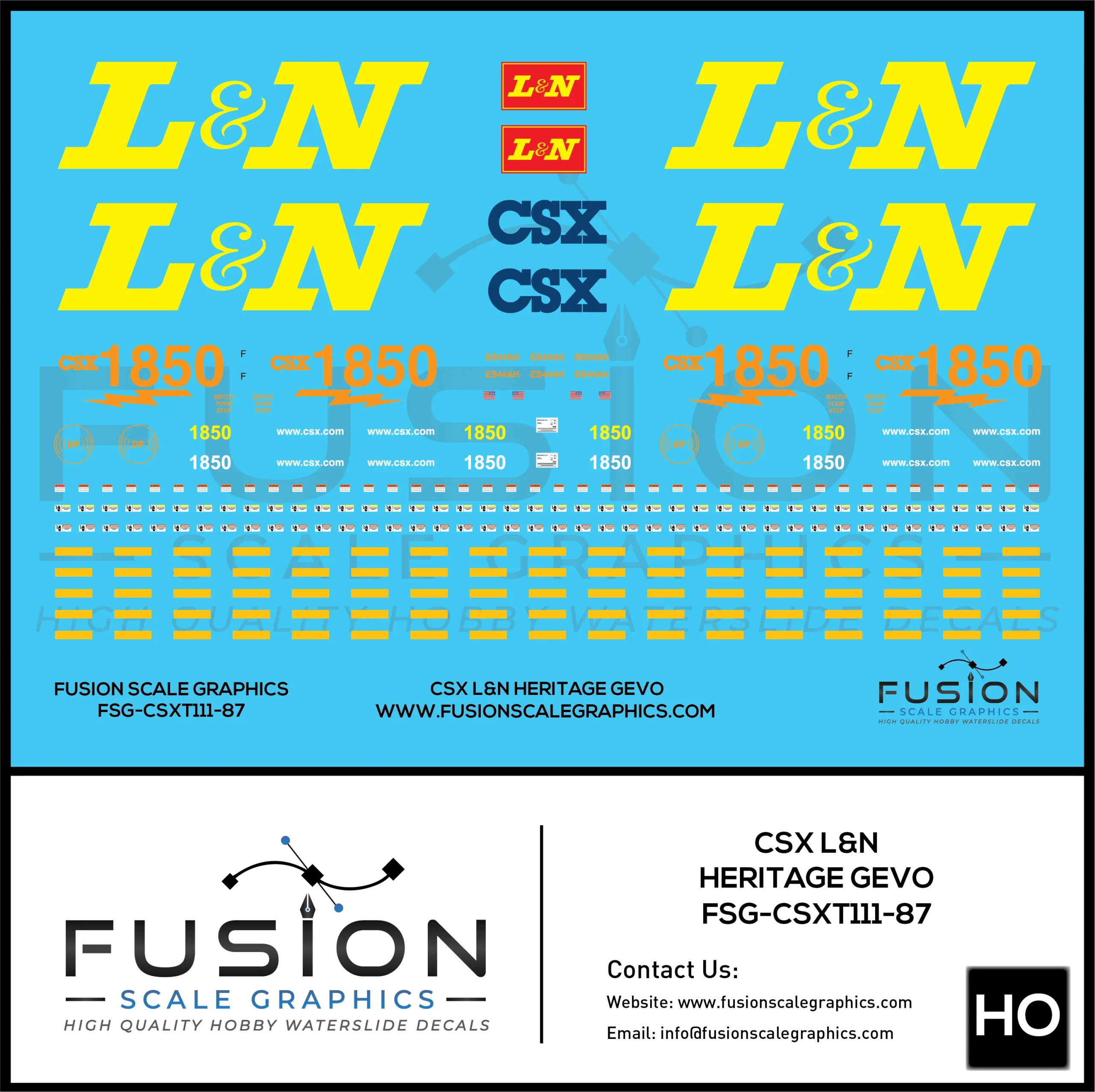 HO Scale CSX 1850 L&N Heritage ES44AH Locomotive Decal Set - Fusion Scale Graphics