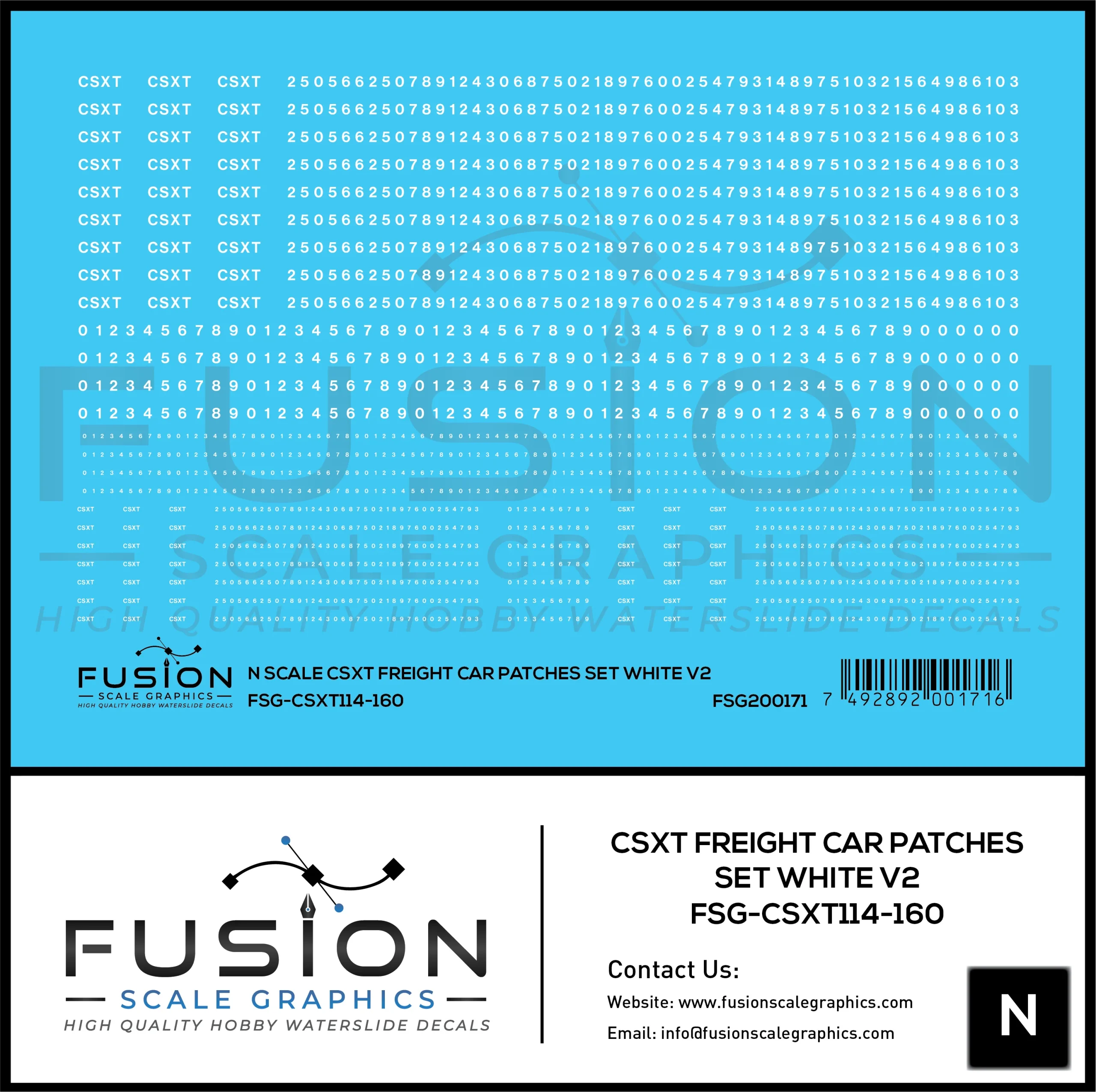 N Scale CSXT Freight Car Patches Set V2 White Decal Set - Fusion Scale Graphics