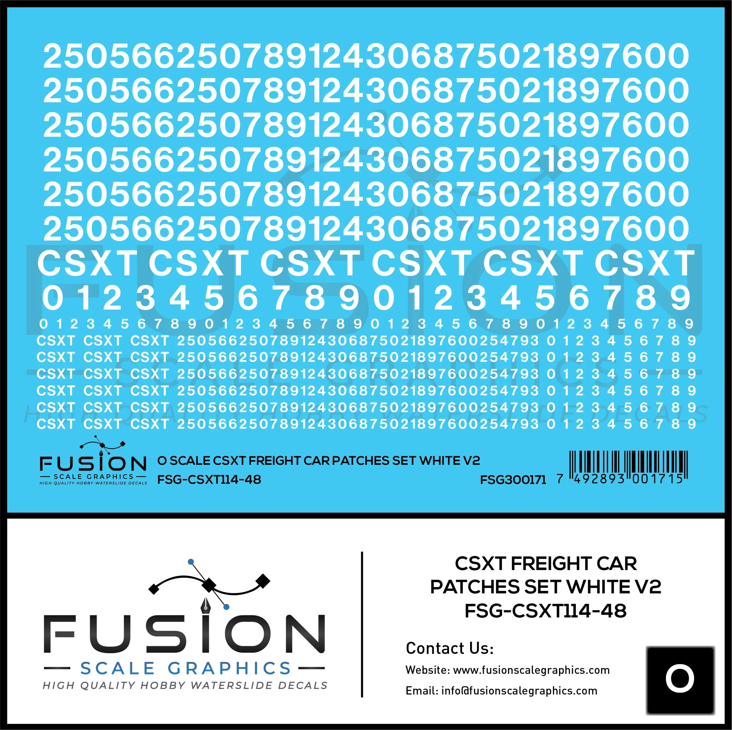 O Scale CSX Freight Car Patches Set V2 White - Fusion Scale Graphics