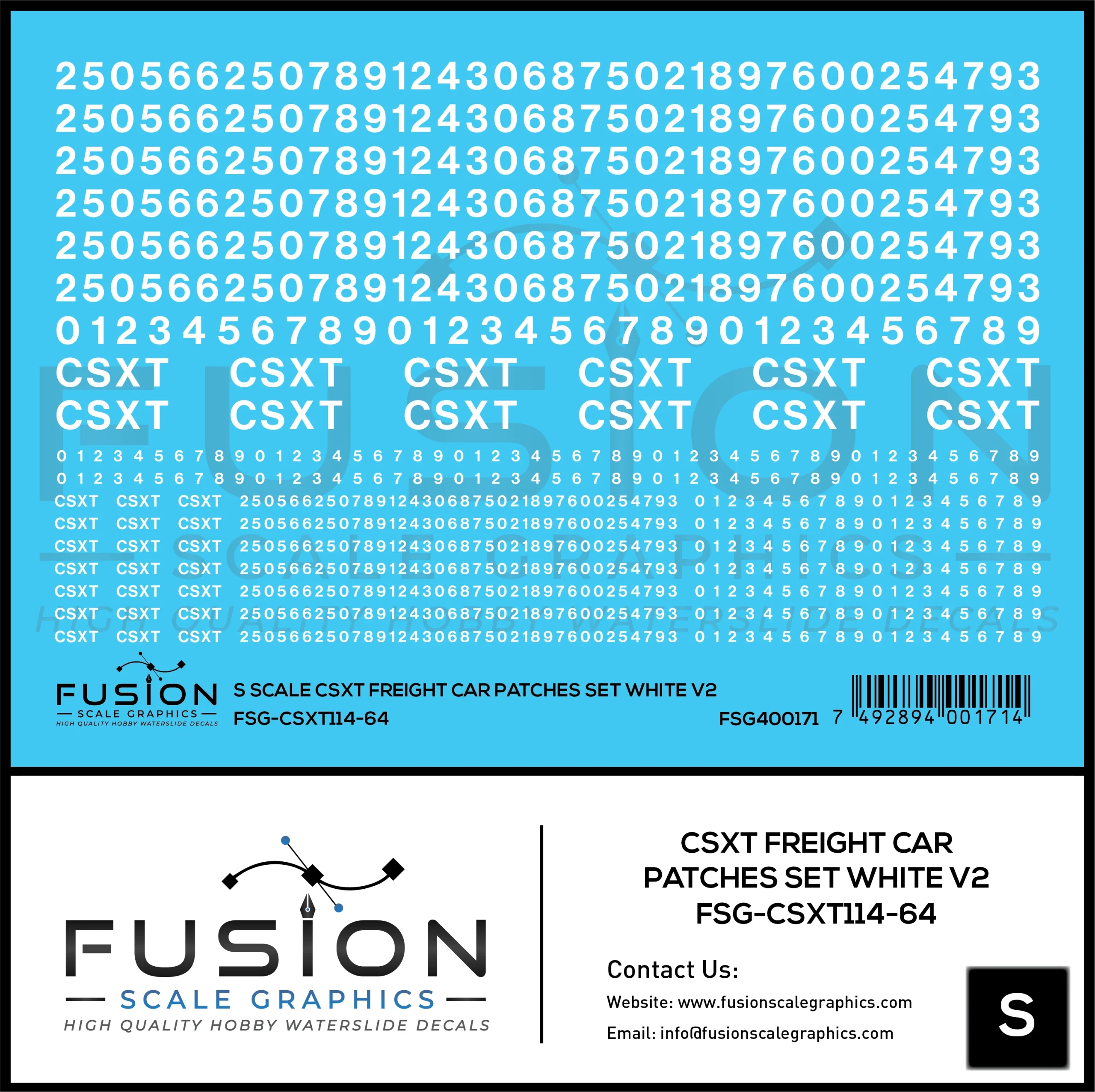 S Scale CSX Freight Car Patches Set V2 White - Fusion Scale Graphics